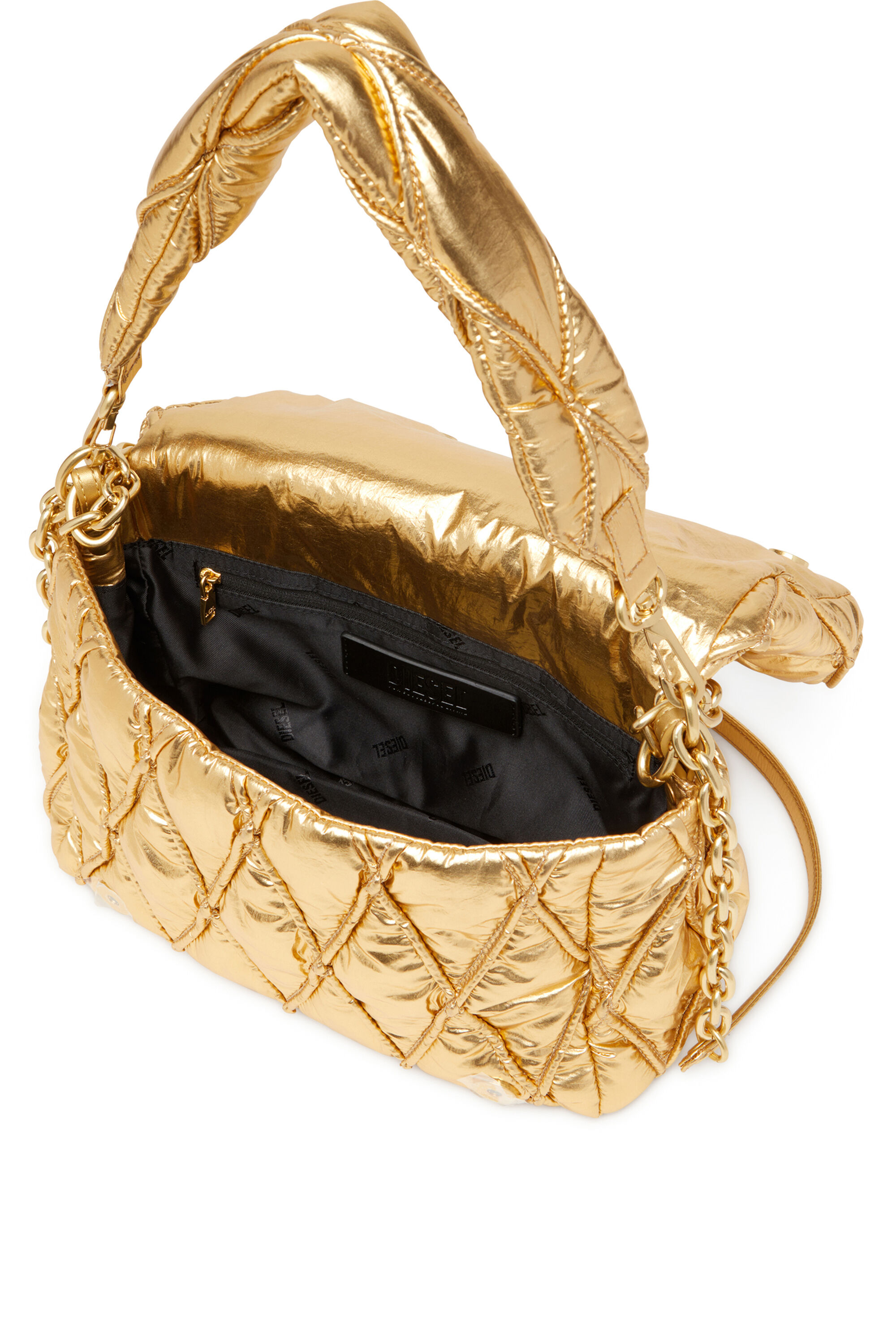 Diesel - CHARM-D SHOULDER M, Borsa a spalla in nylon metallizzato trapuntato Donna in Oro - 5