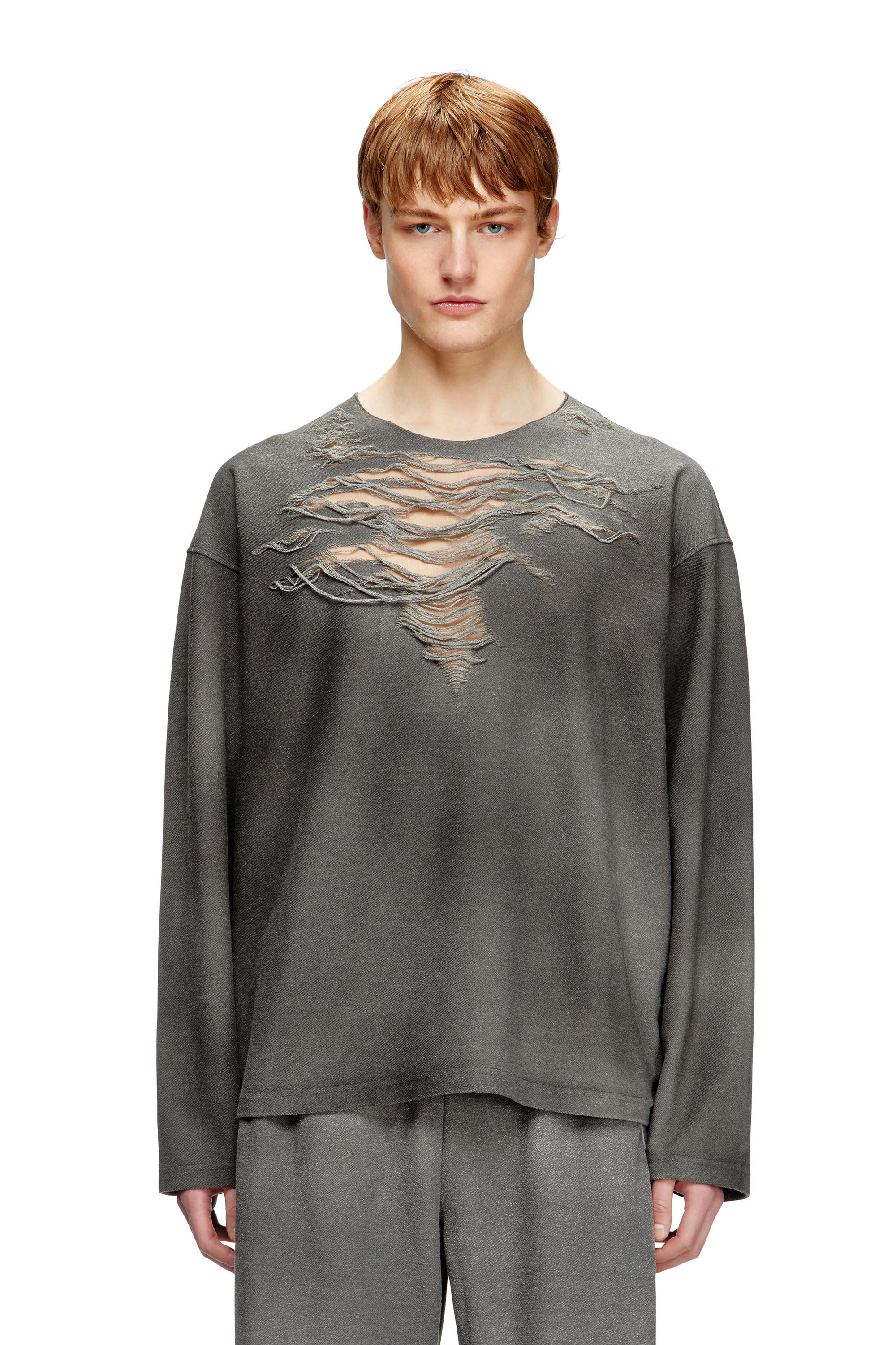 Diesel - S-RUBEN, Sweat-shirt avec effet vieilli à l'avant Homme in Gris - 3