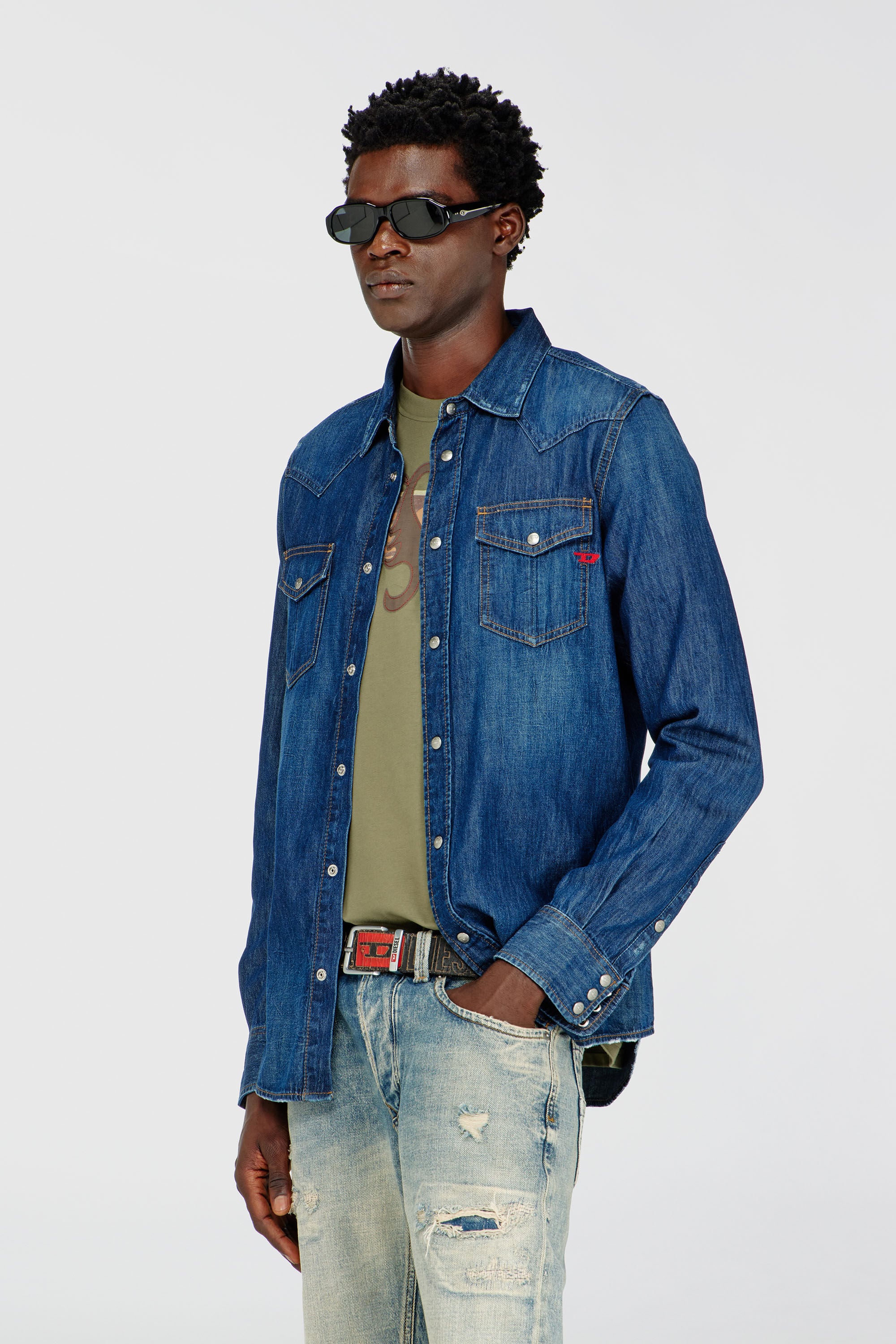 Diesel - D-VEGA, Surchemise en denim Homme in Bleu - 3