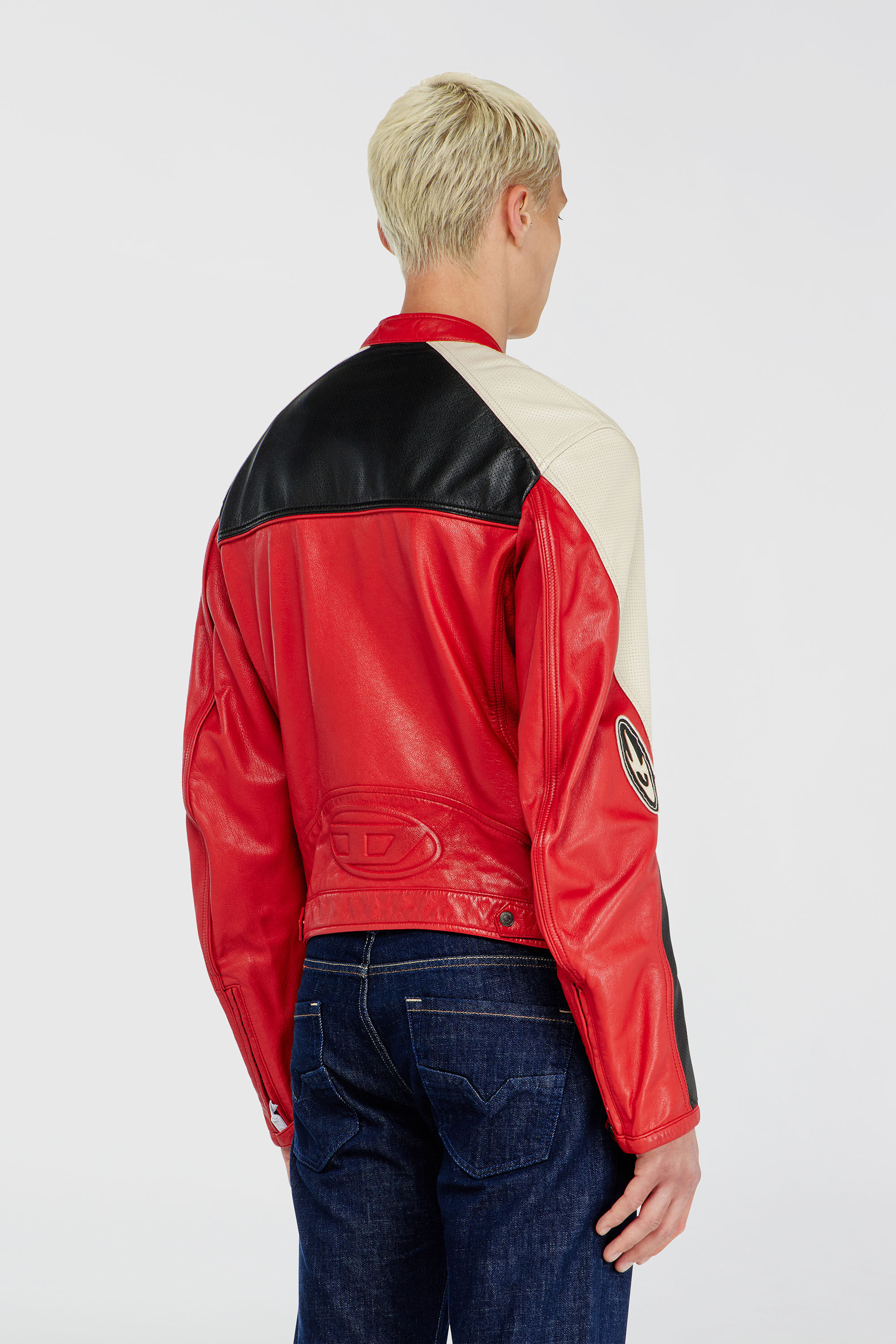 Diesel - L-AHTI, Veste biker en cuir perfor&eacute; bicolore Homme in Polychrome - 4