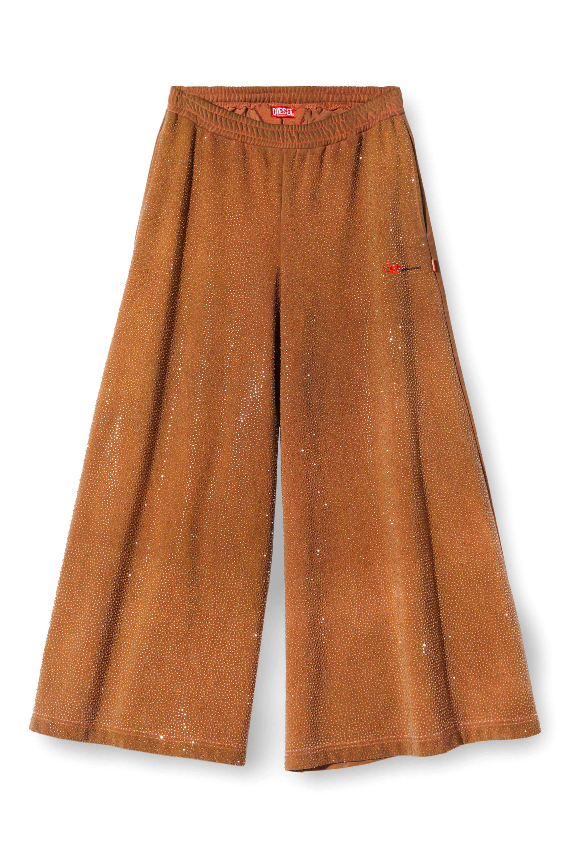 Diesel - P-DAM-LUX-DD, Pantalon de survêtement à jambe large avec cristaux Mixte in Marron - 2