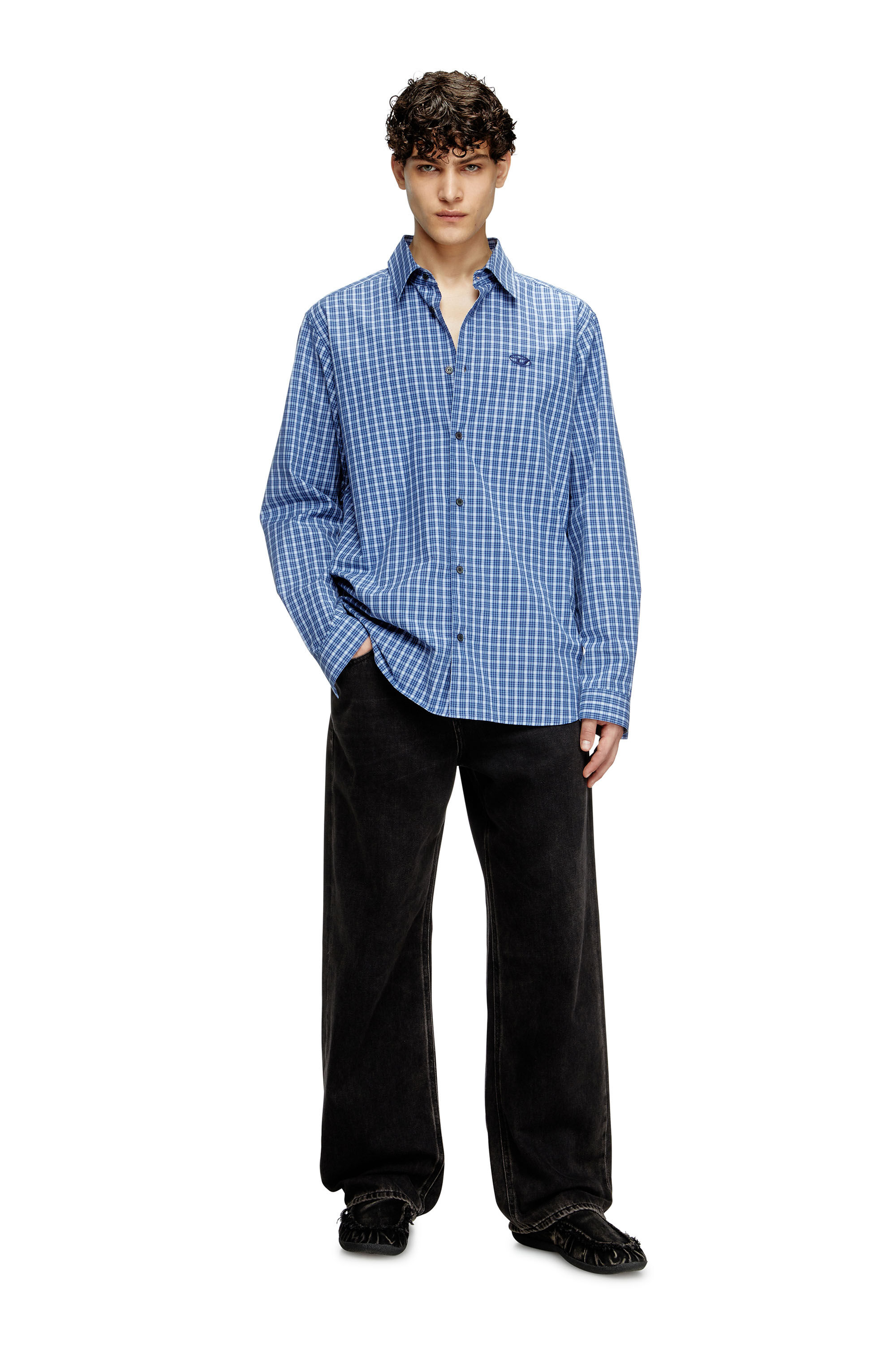 Diesel - S-SIMPLY-DLBV, Herren Karo-Shirt mit Oval D-Stickerei in Blau - 1