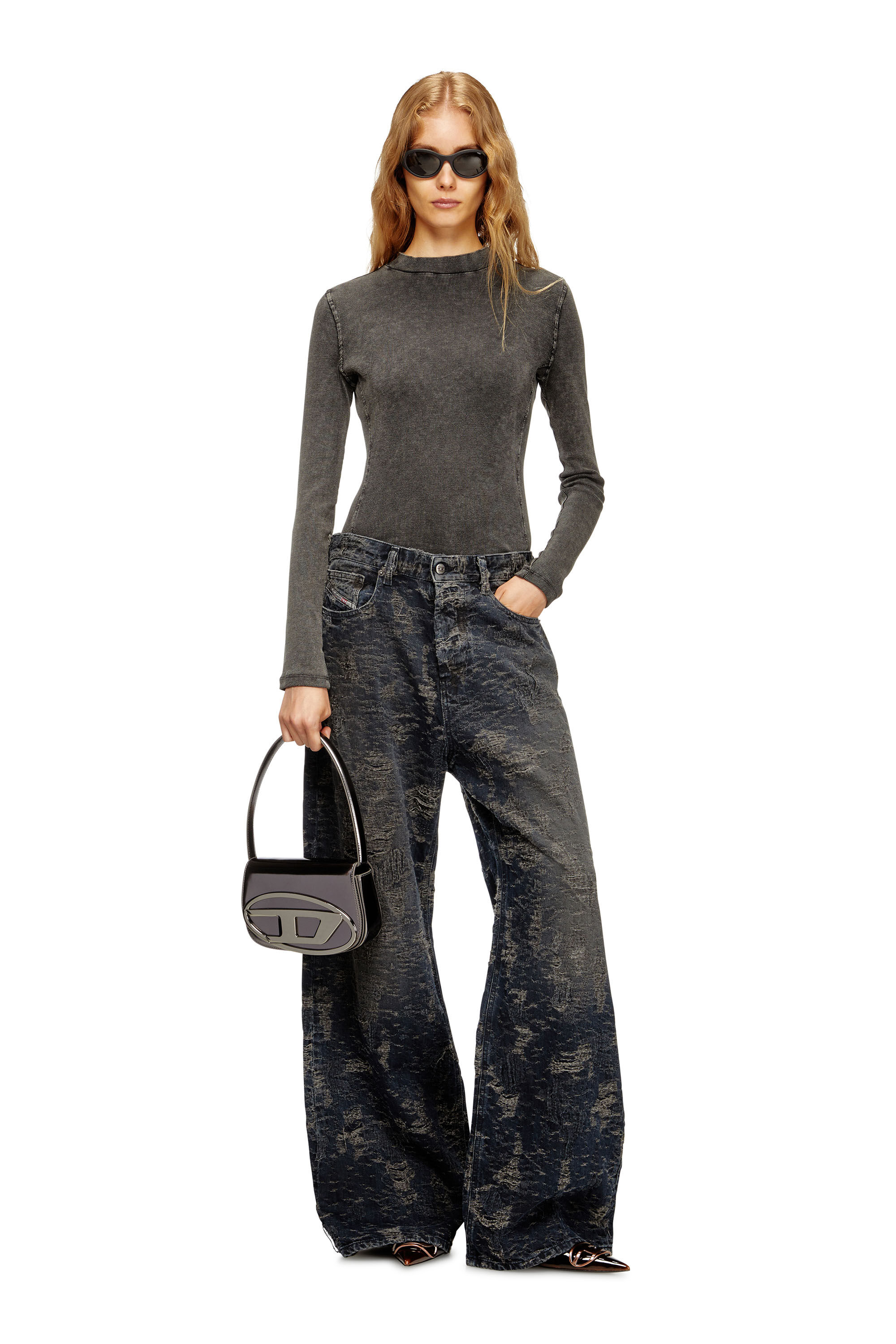 Diesel - 1DR, 1DR-Iconica borsa a spalla in pelle specchiata Donna in Grigio - 5