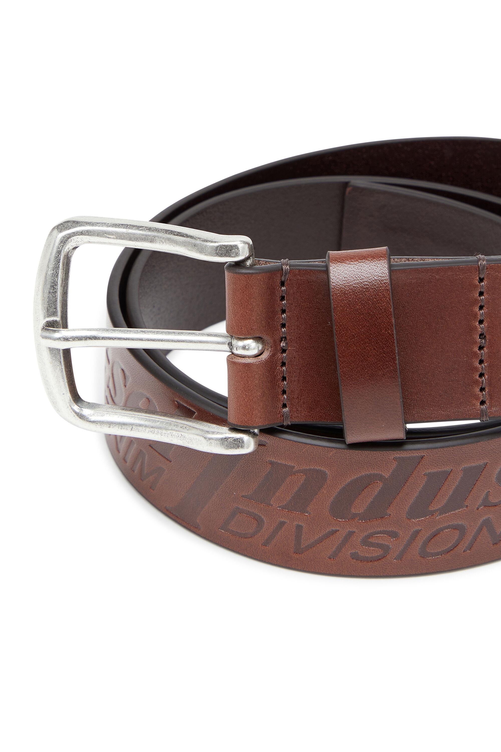 Diesel - B-FLAG-D EMBOSSED, Ceinture 4 cm en cuir avec logo grav&eacute; Homme in Marron - 3