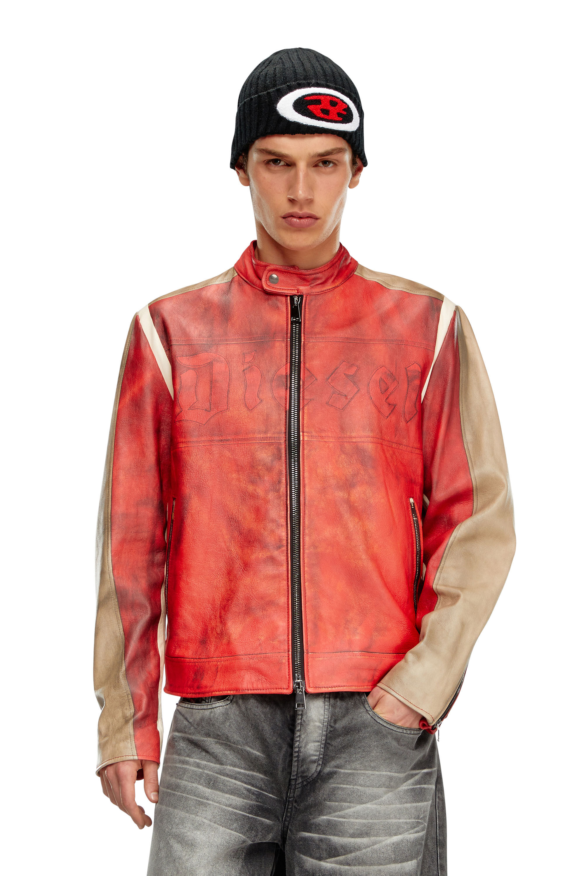 Diesel - L-RUSCHA, Uomo Giacca biker in pelle effetto dirty in Rosso - Image 3