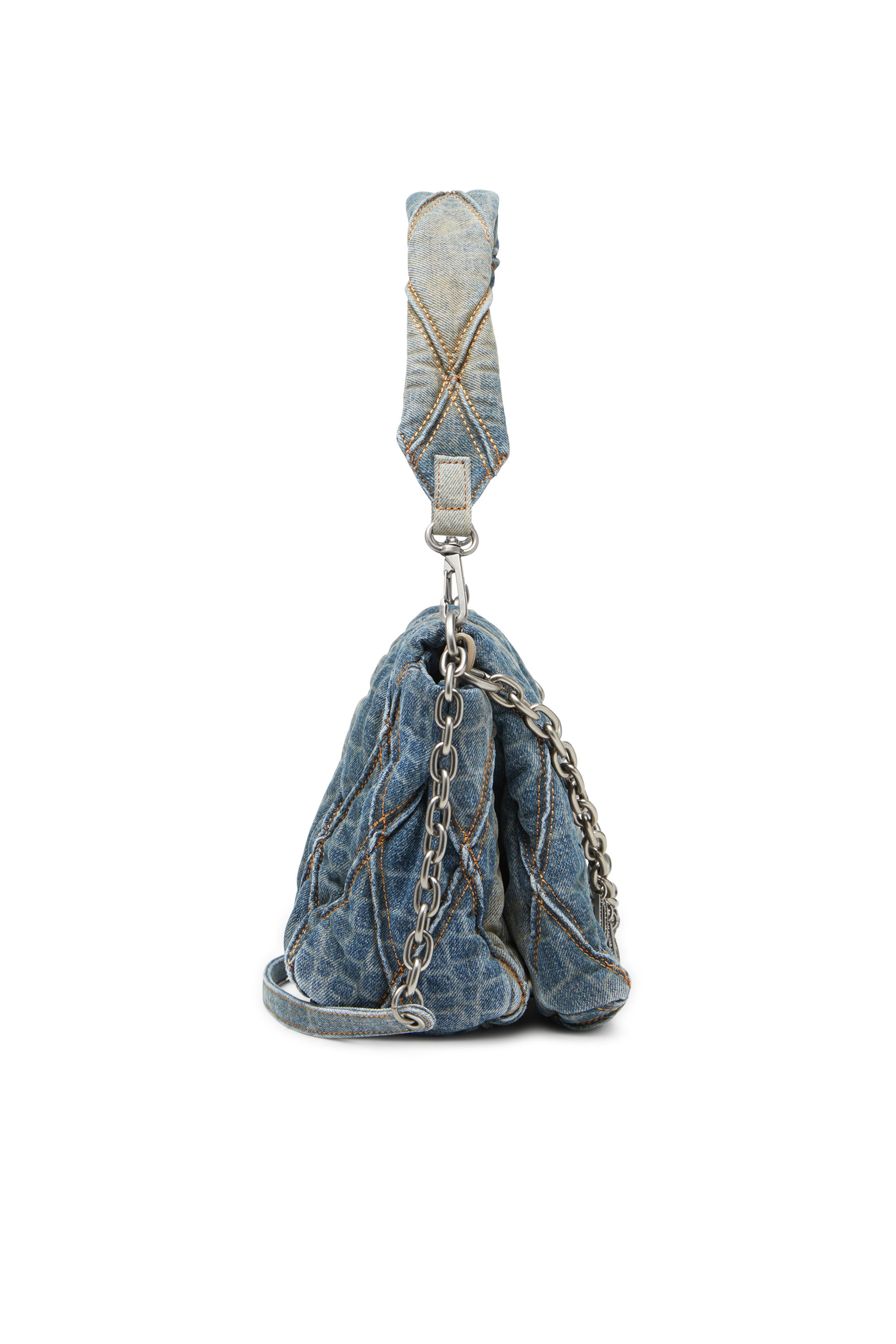 Diesel - CNY CHARM-D SHOULDER M, Sac à bandoulière en denim matelassé avec imprimé serpent Femme in Bleu - 4