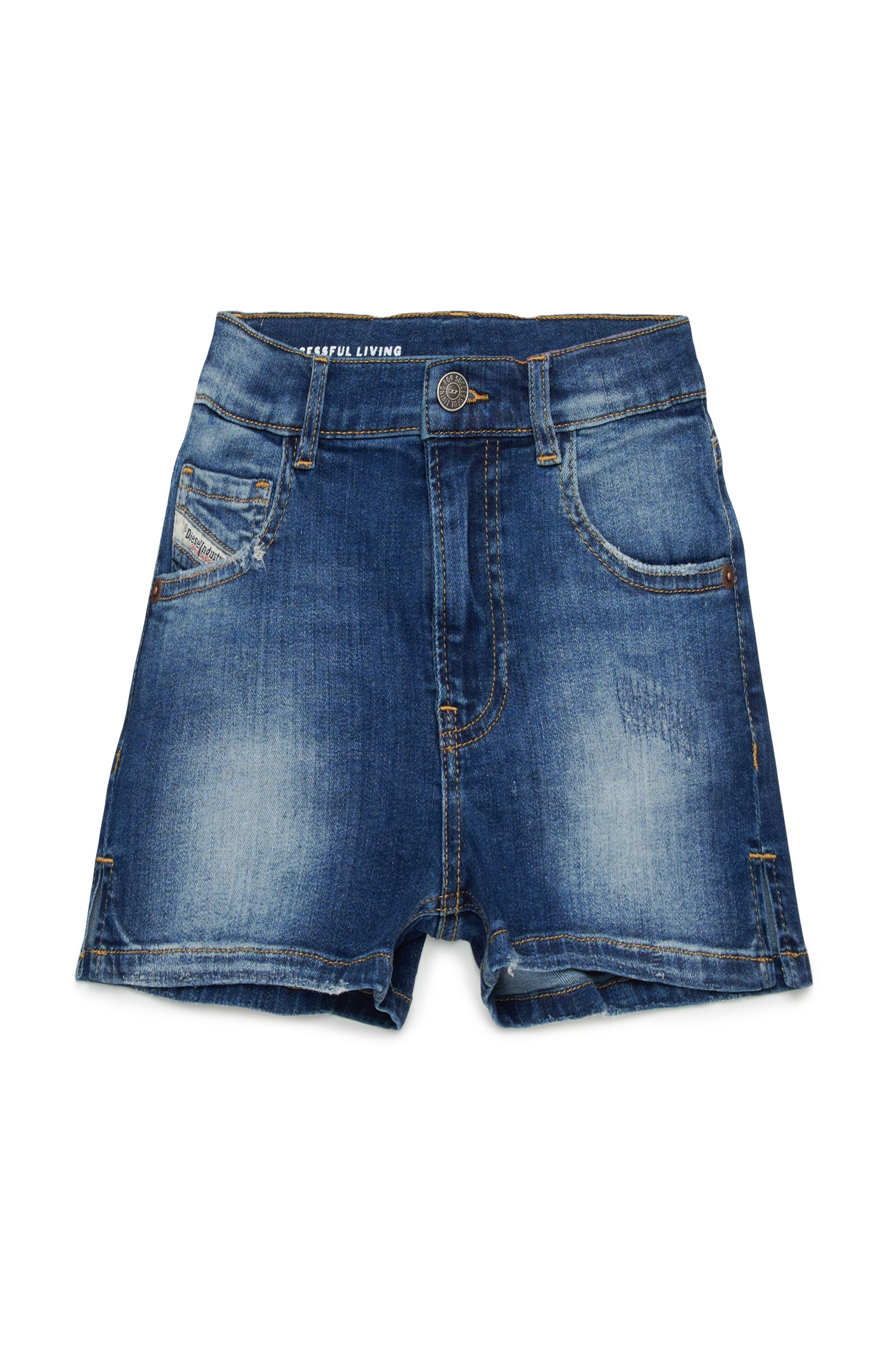 Diesel - PBOYSHORT-S, Short en denim effet déchiré-réparé Femme in Bleu - 1