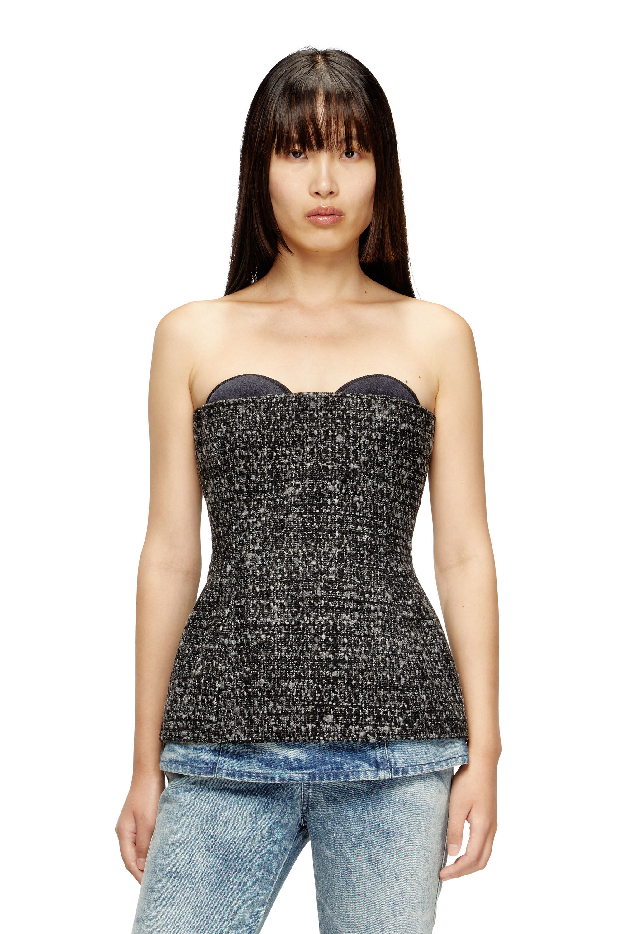 Diesel - T-ORSET, Damen Bouclé-Korsett-Oberteil mit ultra-tiefem Schnitt in Schwarz - 3