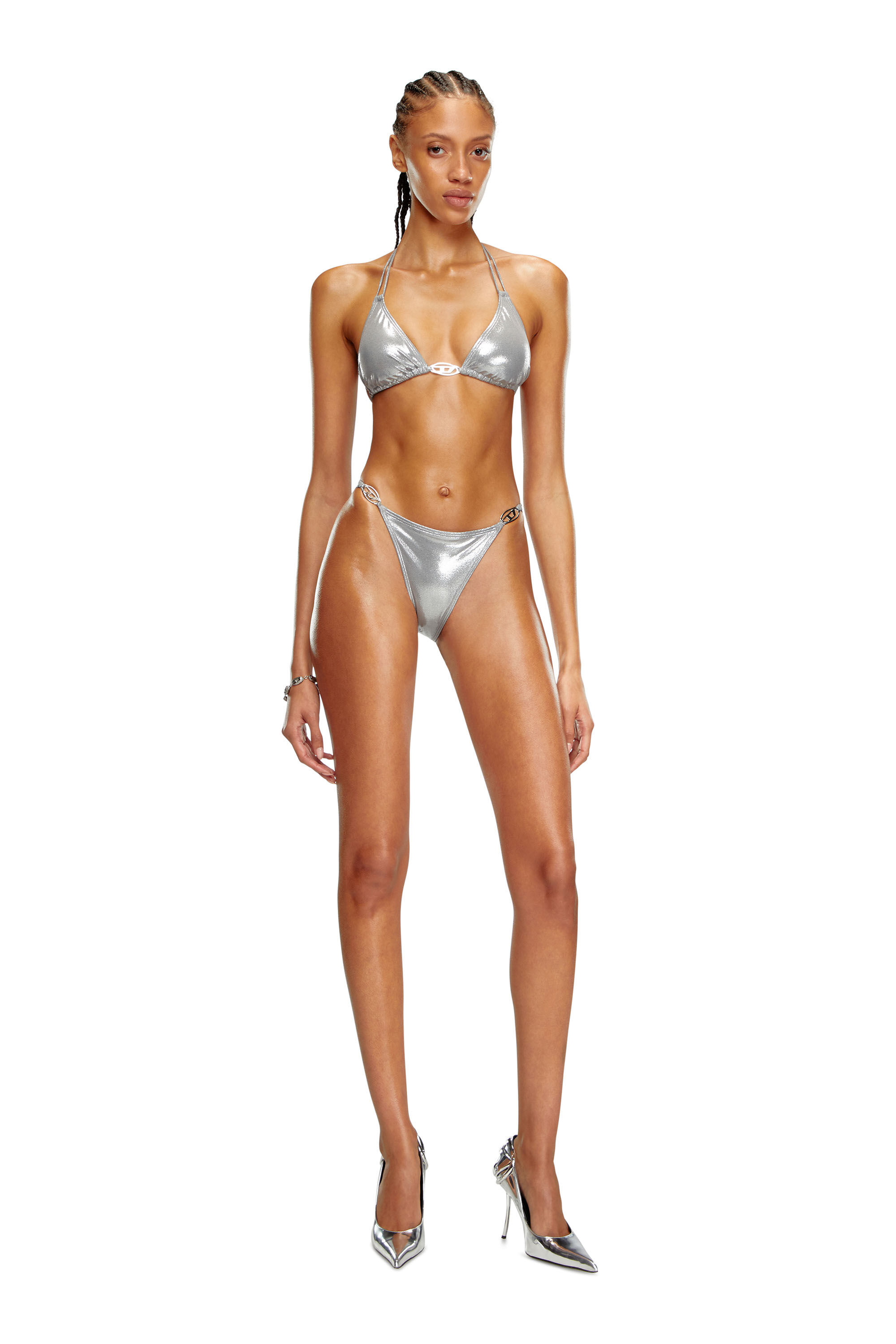 Diesel - BFB-SEES-O, Femme Haut de bikini avec plaque Oval D in Gris argenté - Image 2