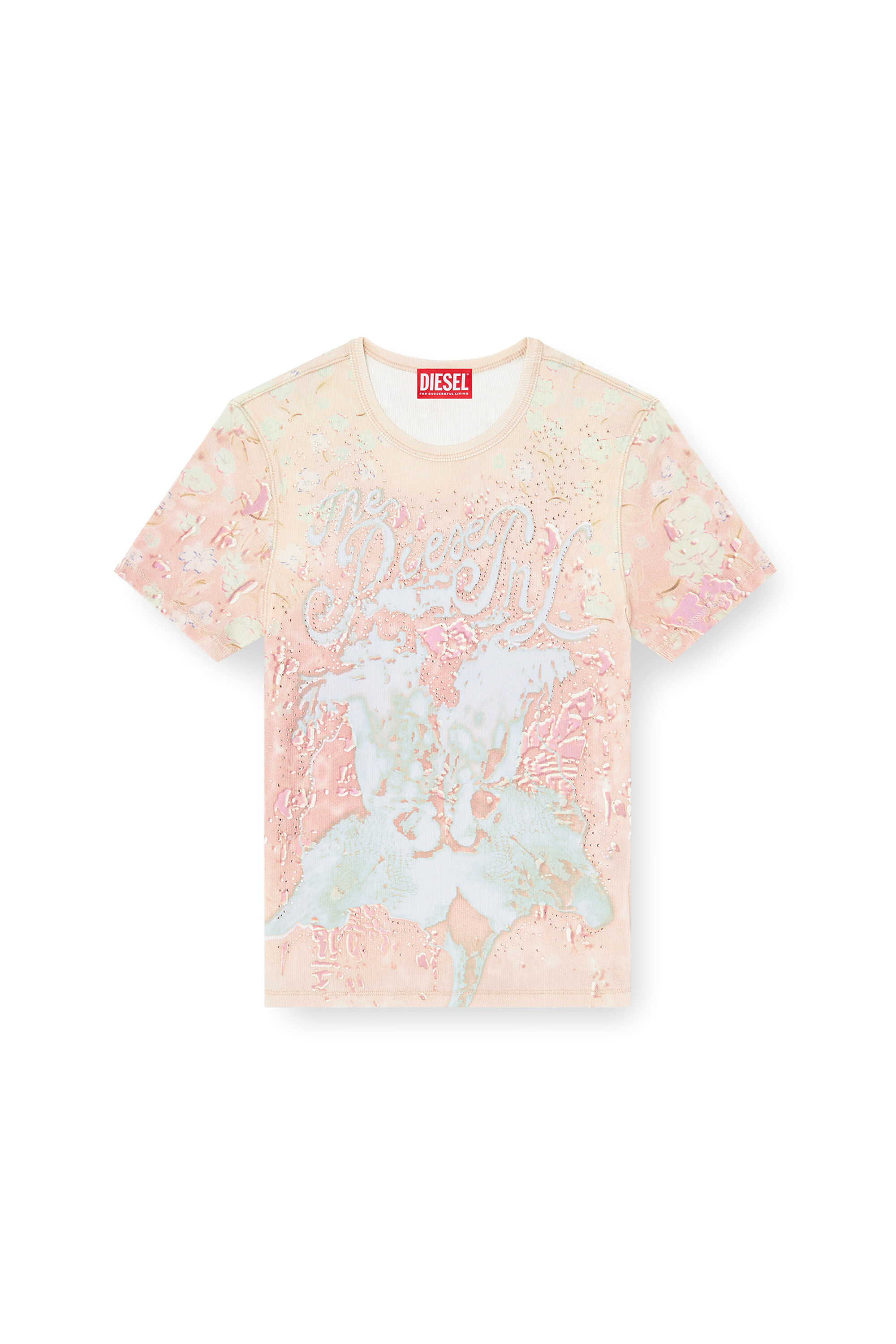Diesel - T-BRIL, Haut &agrave; imprim&eacute; animalier avec cristaux Femme in Rose - 2