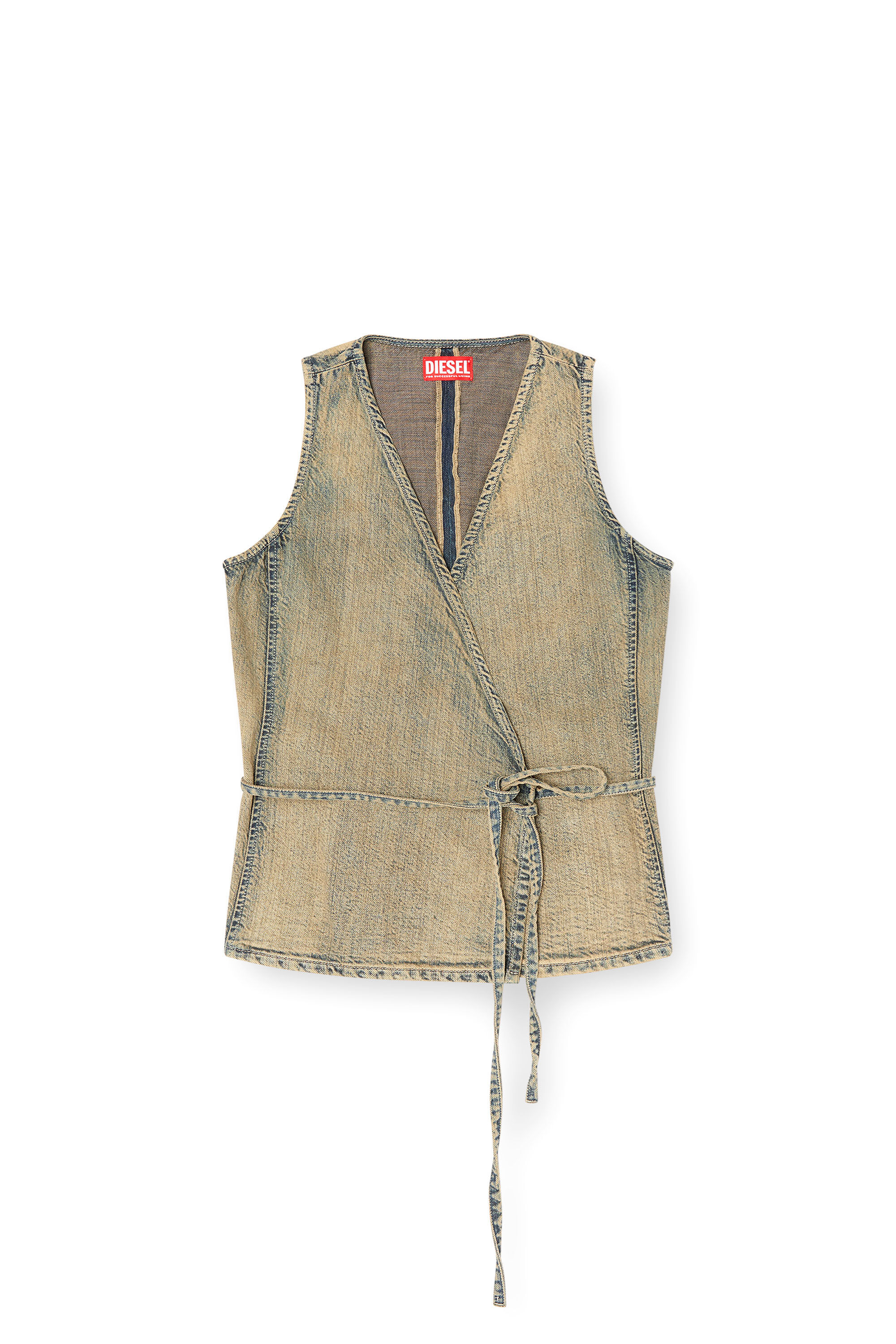 Diesel - DE-VERN, Top portefeuille en denim brossé doré Femme in Bleu - 2