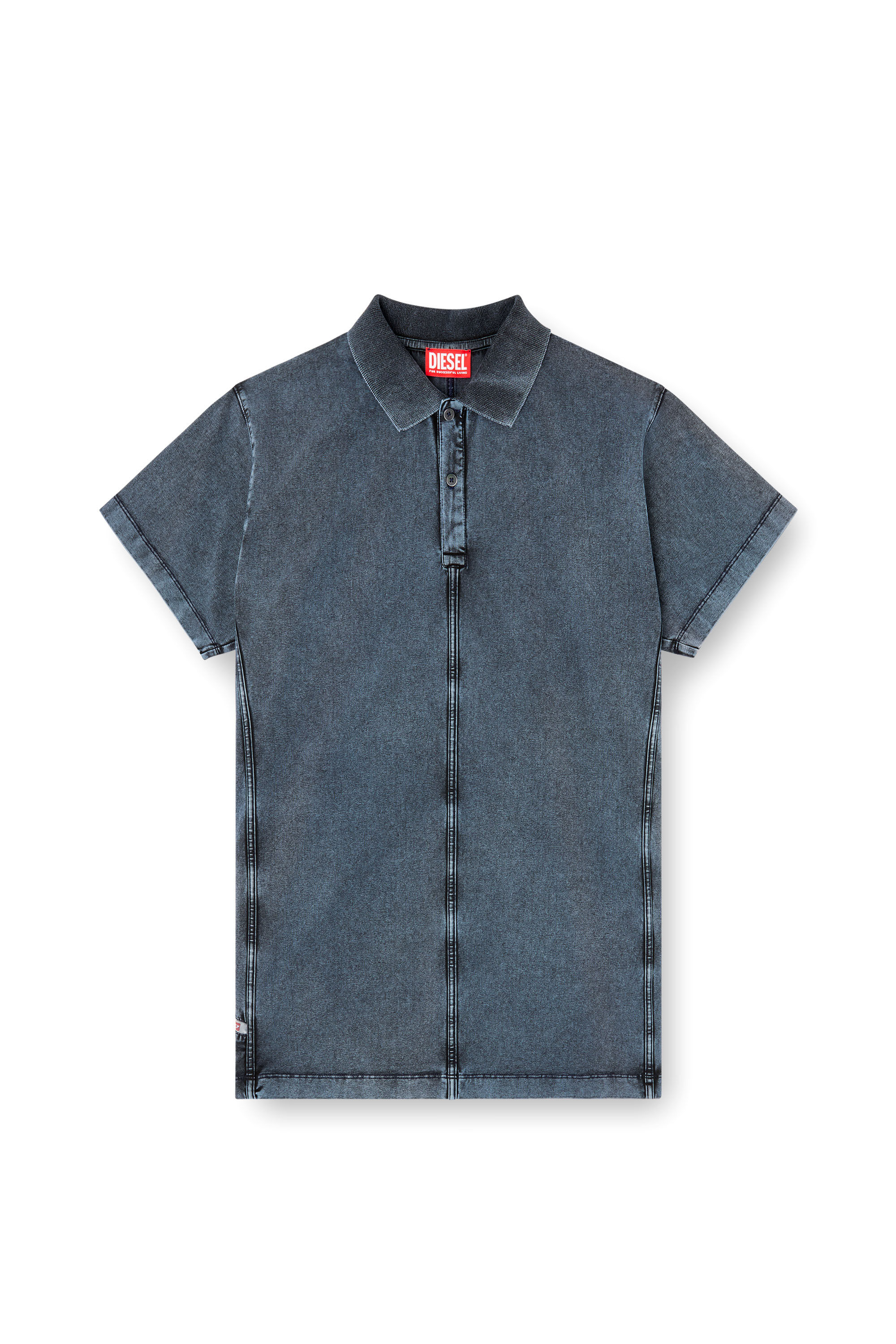 Diesel - T-NOMELY, Polo en jersey effet denim Homme in Bleu - 4