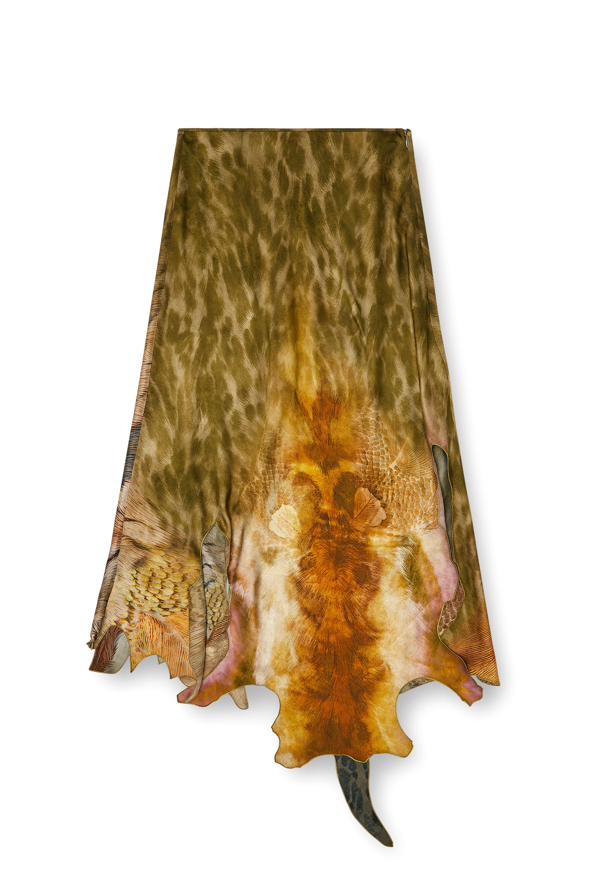 Diesel - O-TORN, Jupe asym&eacute;trique longue en satin imprim&eacute; Femme in ToBeDefined - 2