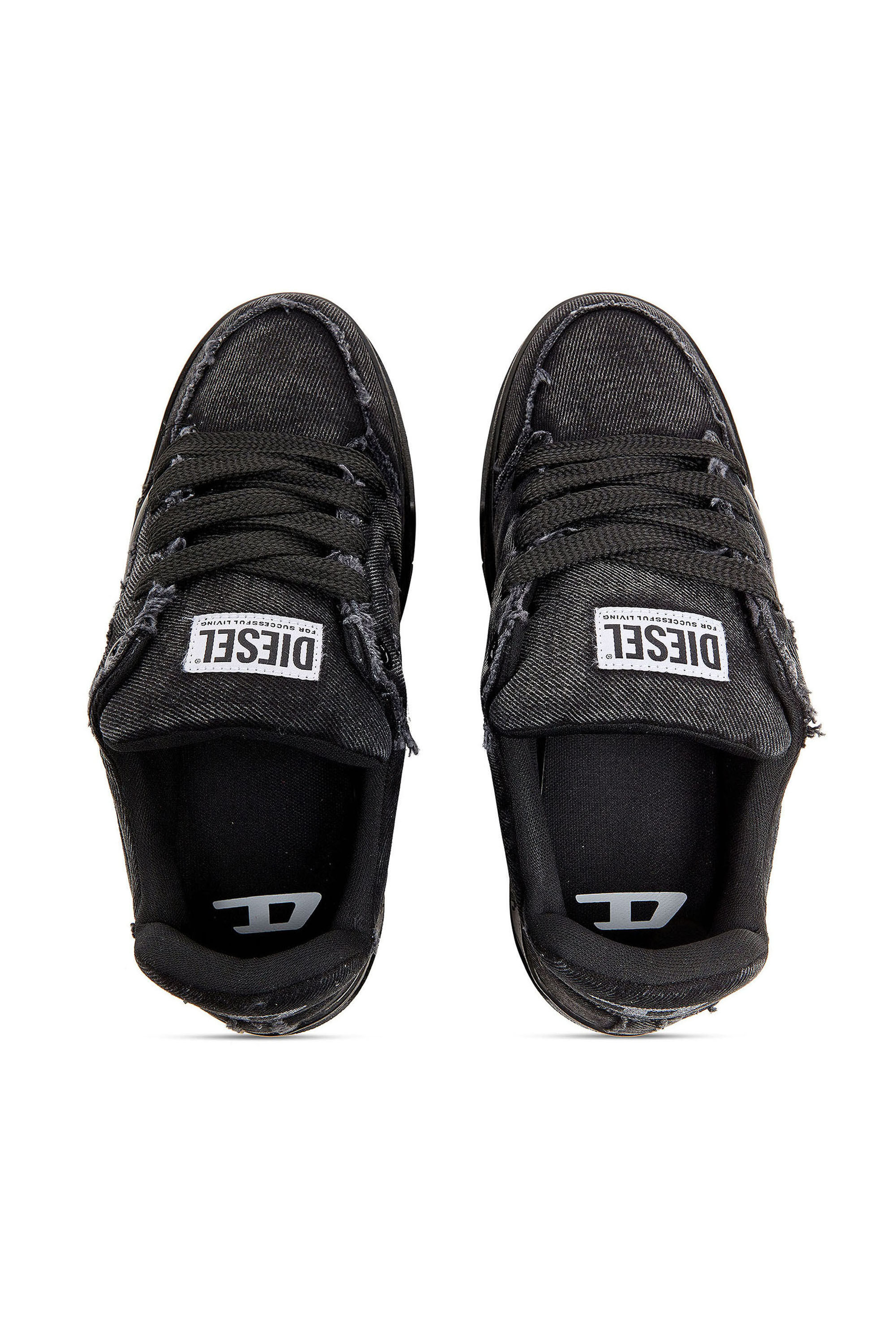Diesel - S-D-OLLIE LOW, S-D-Ollie - Sneakers en denim effiloch&eacute; et cuir Homme in Noir - 4