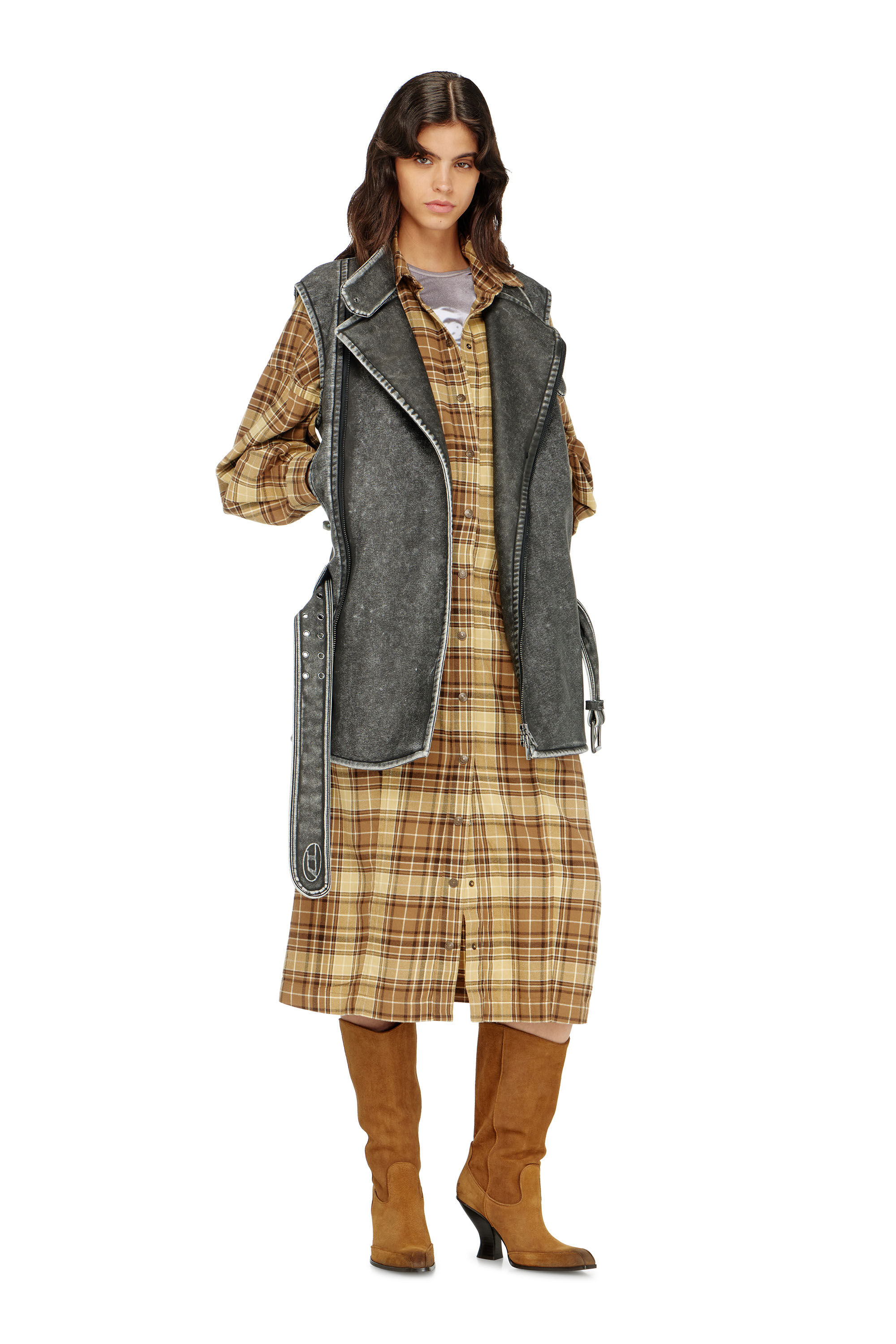 Diesel - D-EDALUS, Abito midi in flanella a quadri con cintura wide Donna in ToBeDefined - 1