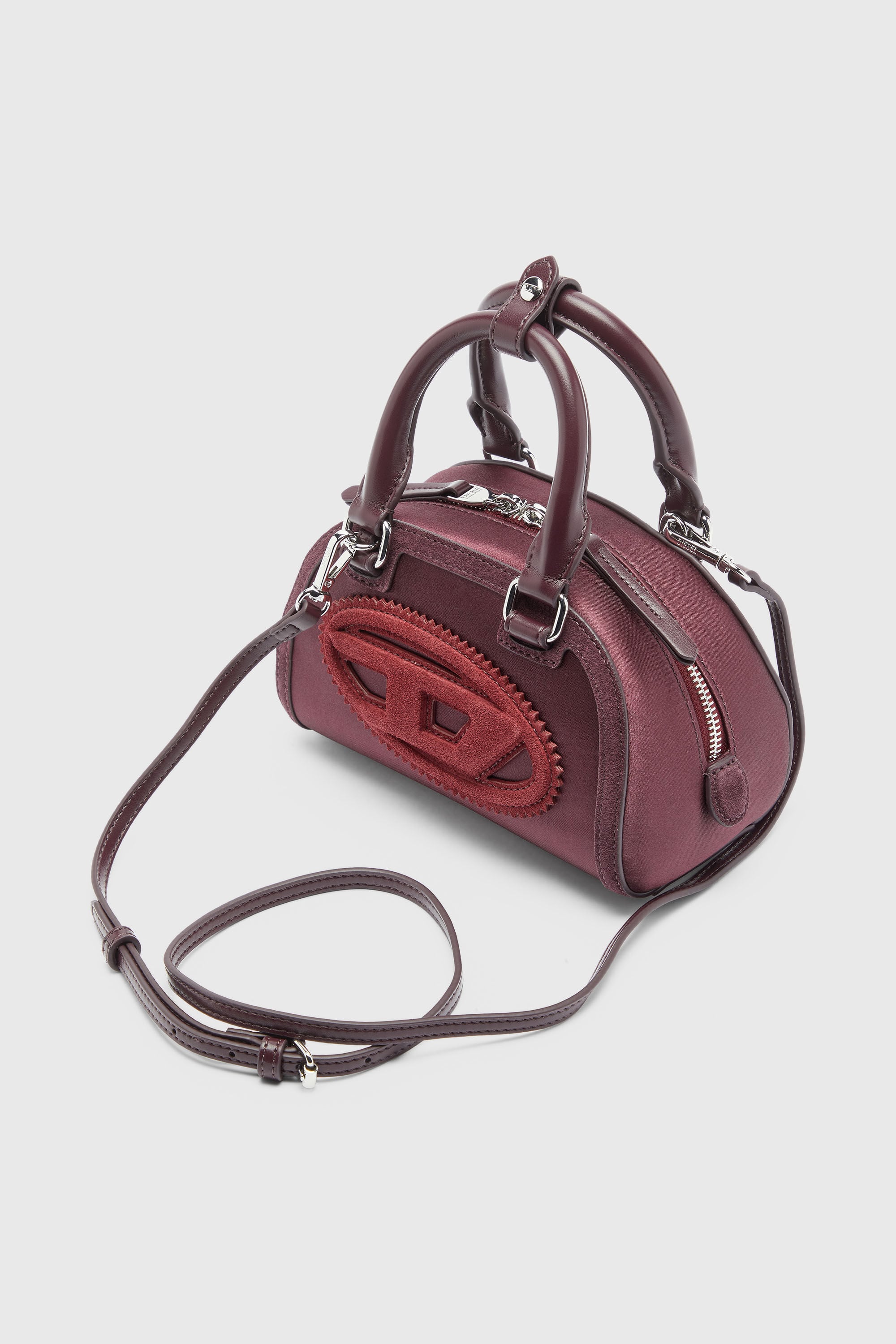 Diesel - 1DR DOME CROSSBODY, Damen 1DR Dome - Kleine-Umh&auml;ngetasche aus Satin und Velours in Burgunderrot - 6