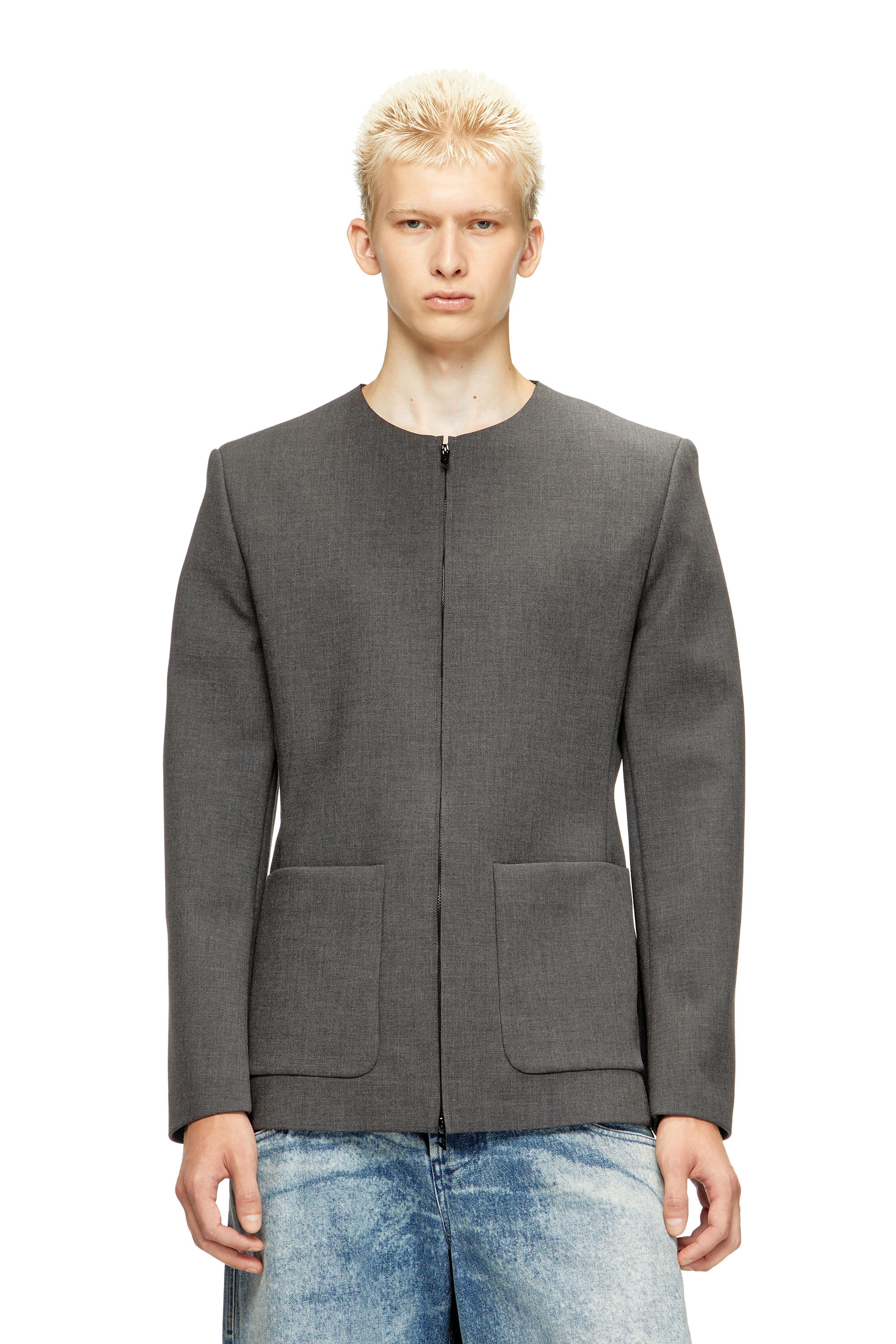 Diesel - J-CESAR-NEO, Veste sans col en tissu contrecollé néoprène Homme in Gris - 3