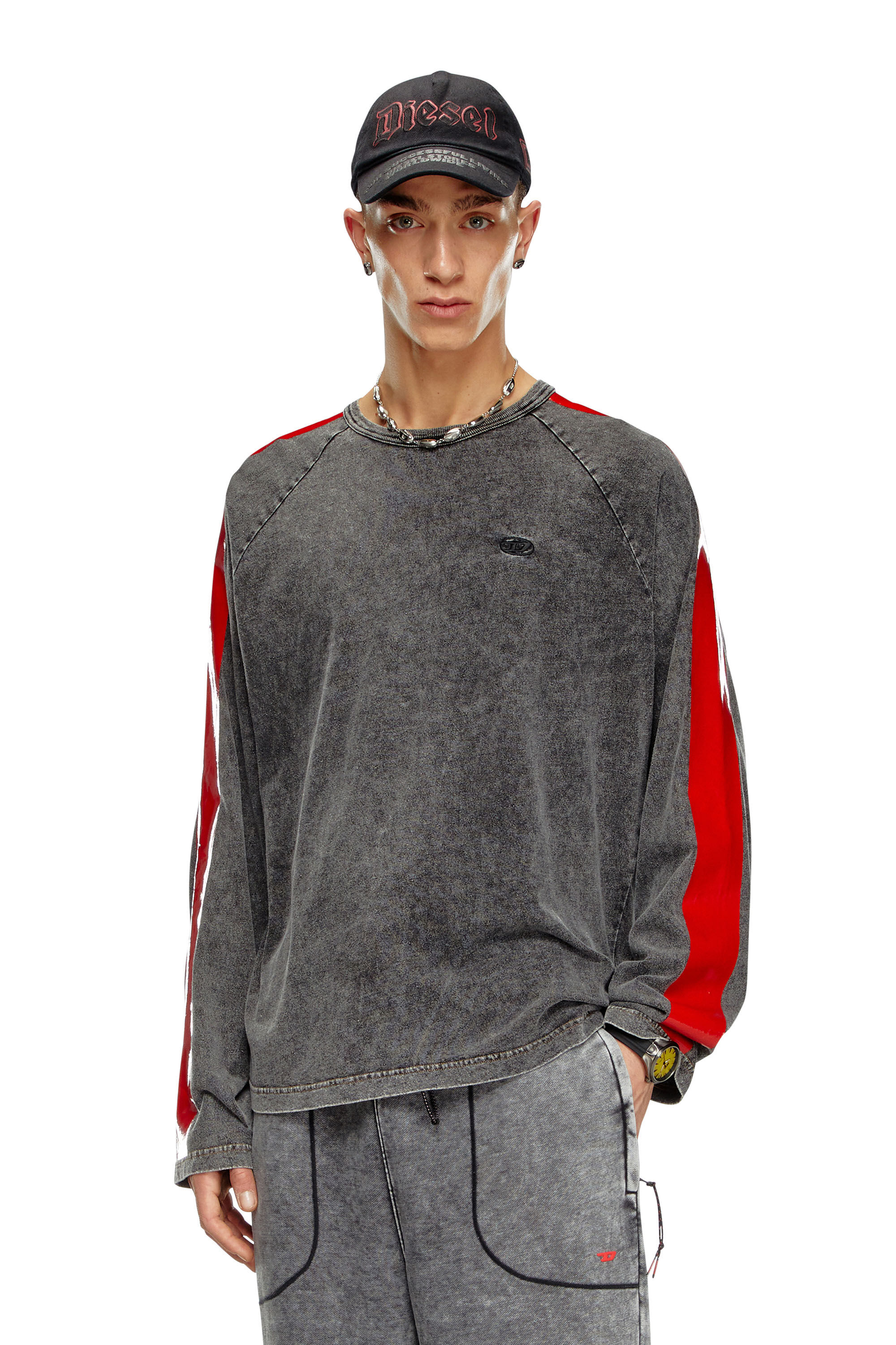 Diesel - T-REDROXT, Homme T-shirt à manches longues avec bandes brillantes in Noir - Image 3