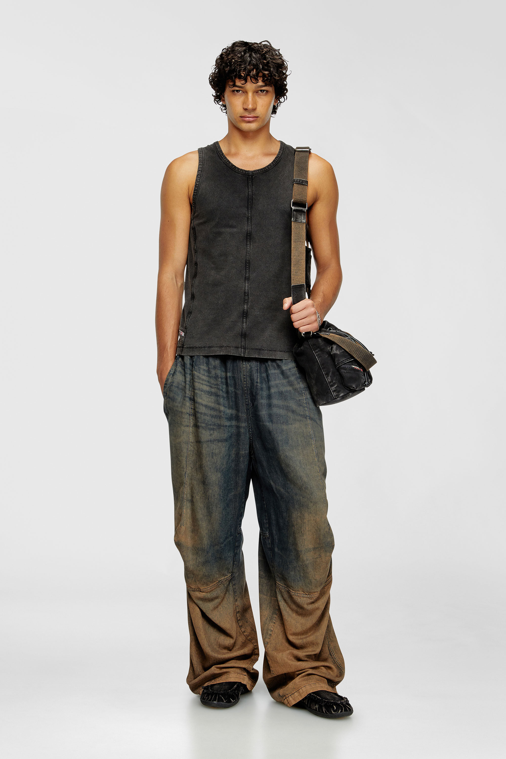 Diesel - T-MELY-SL, Canotta in jersey effetto denim Uomo in Nero - 1