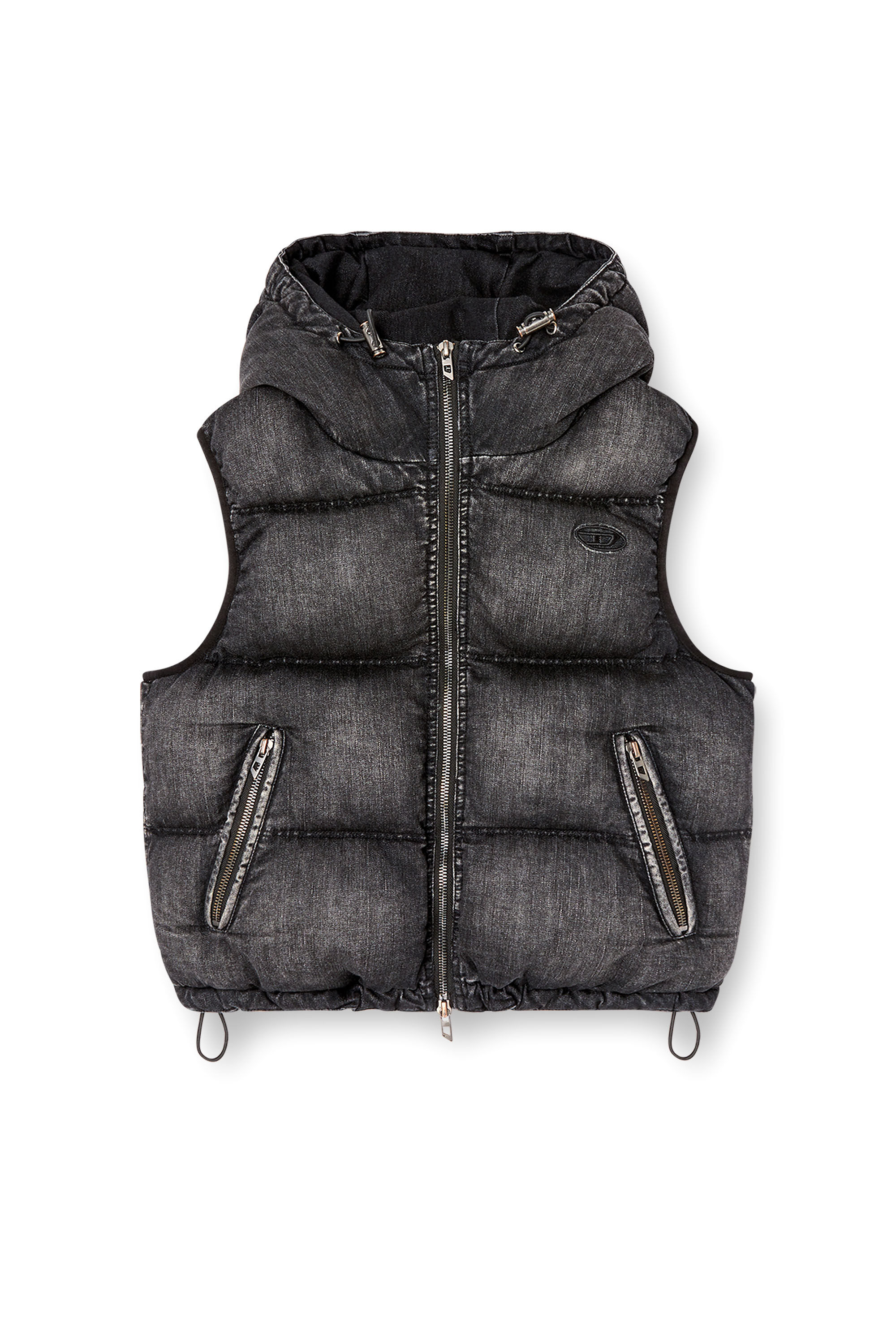 Diesel - W-HOPPER, Gilet matelassé à capuche en denim délavé Femme in Noir - 2