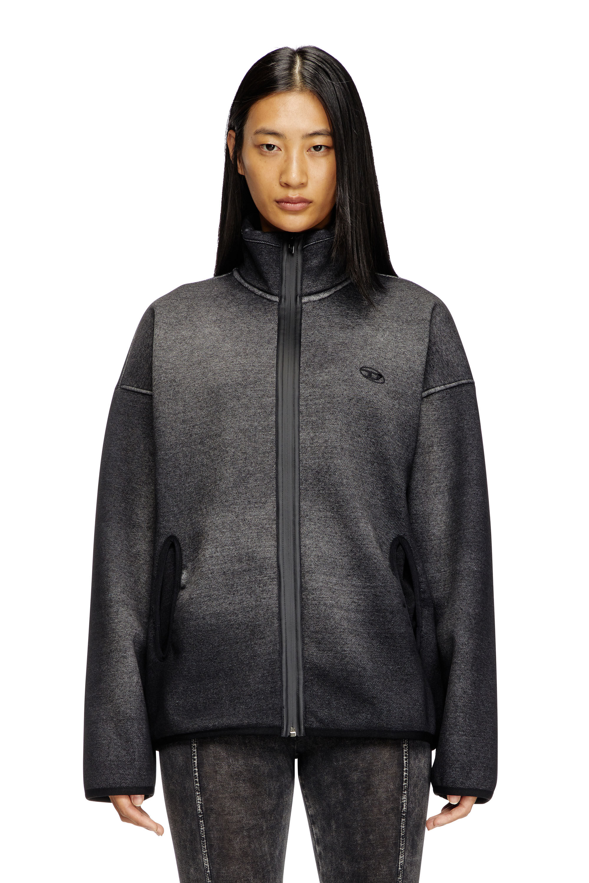 Diesel - S-BATY, Felpa con zip in denim jacquard Unisex in Nero - 6