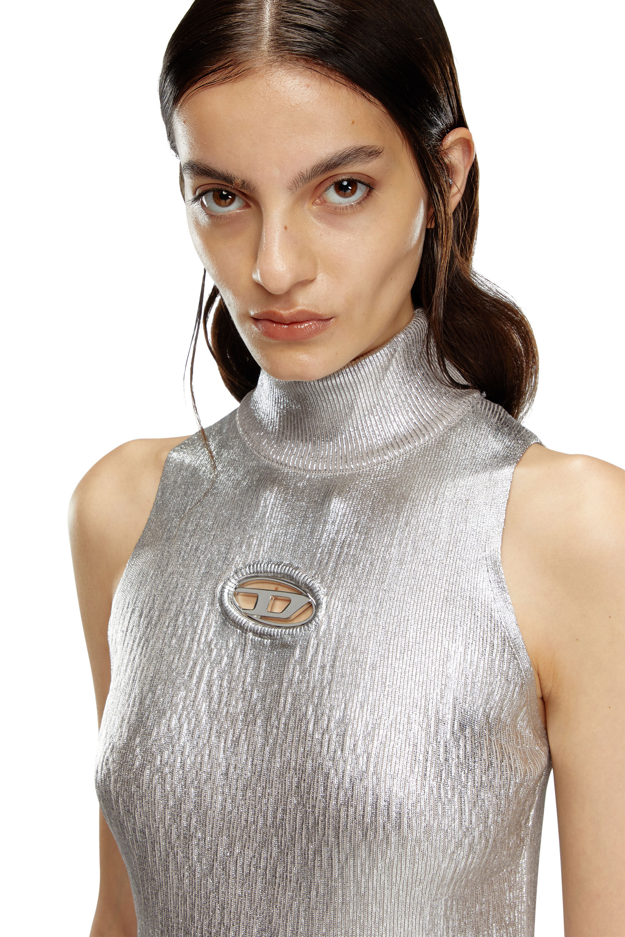 Diesel - M-ONERVAX, Damen Kurzes Kleid aus Metallic-Baumwolle in Grau - Image 4