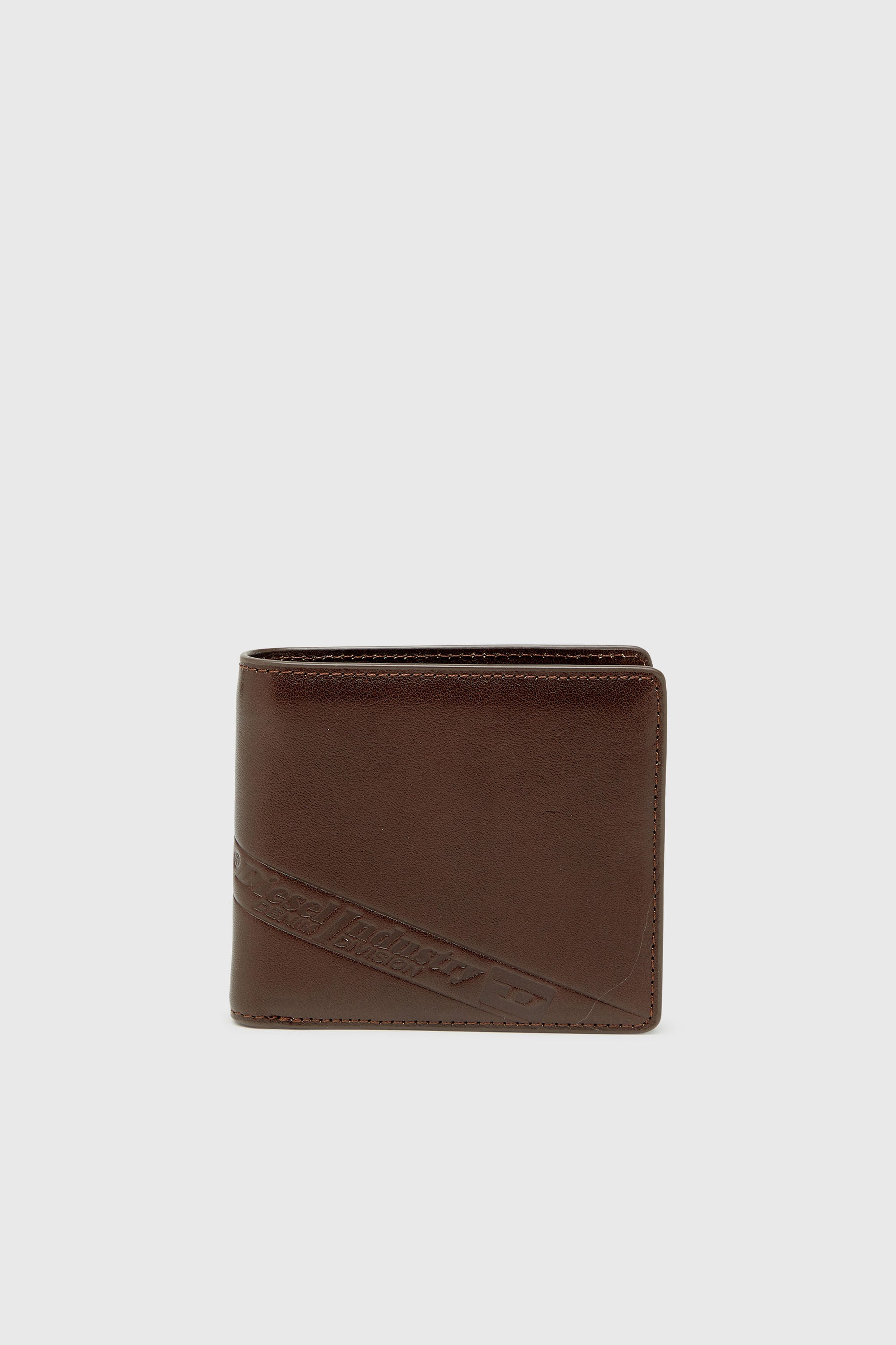 Diesel - FLAG-D BI-FOLD COIN S 3D, Herren Zweifach gefaltete Lederbrieftasche mit gepr&auml;gtem Logo in Braun - 1