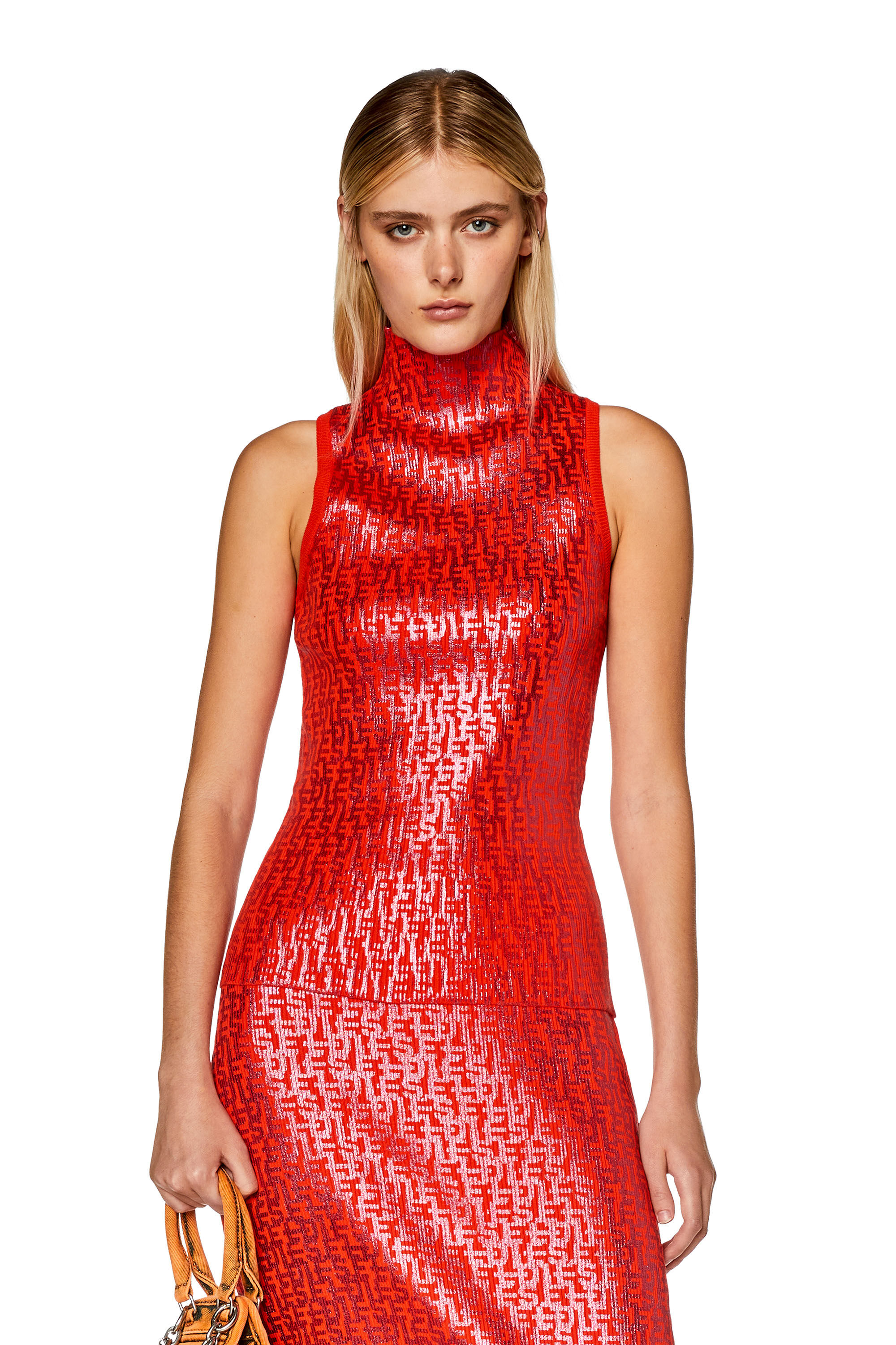 Diesel - M-EGEO, Canotta con stampa monogram metallizzata Donna in Rosso - 3
