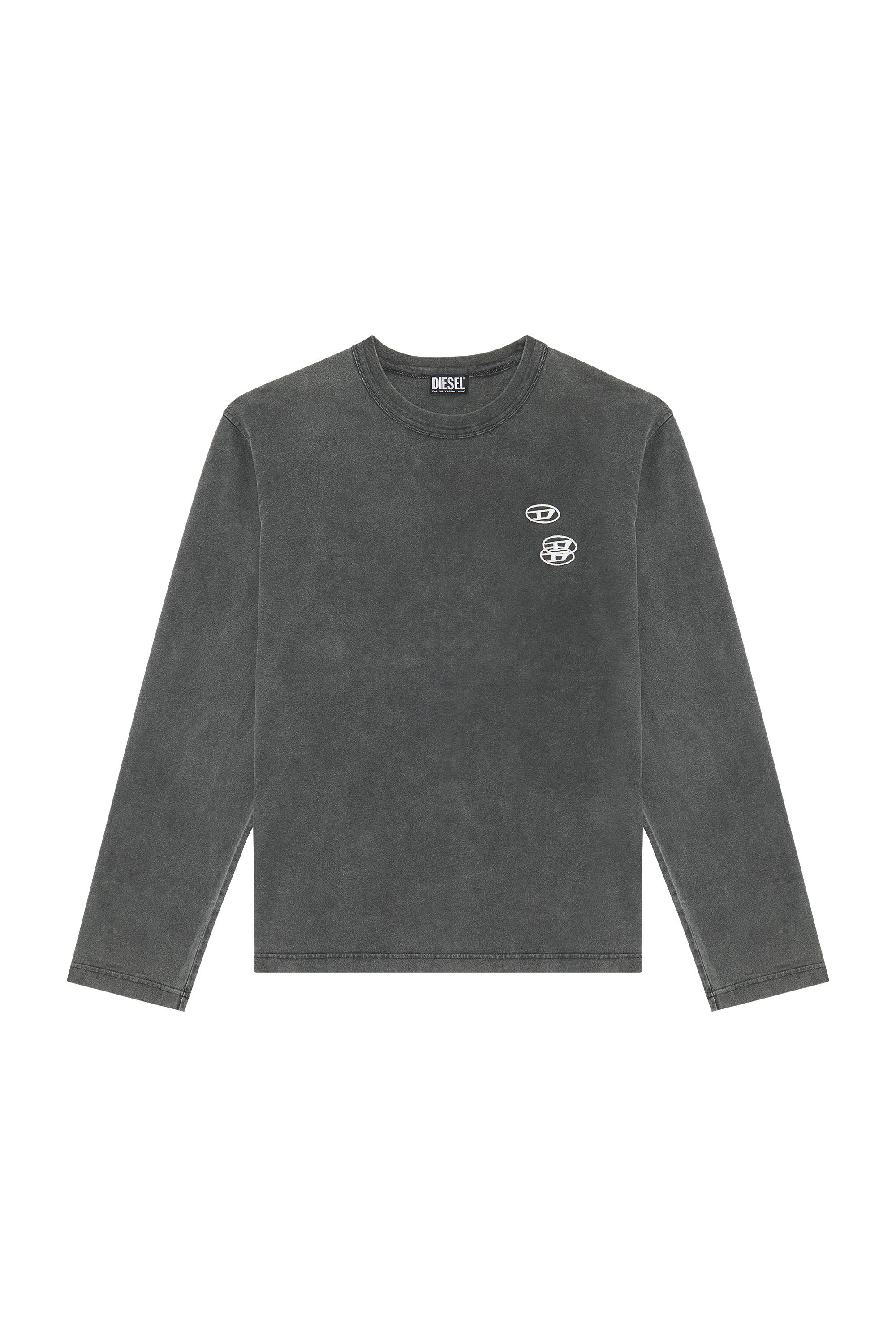 Diesel - T-CRANE-LS-SLITS, T-shirt con tre loghi ricamati Uomo in Nero - 2