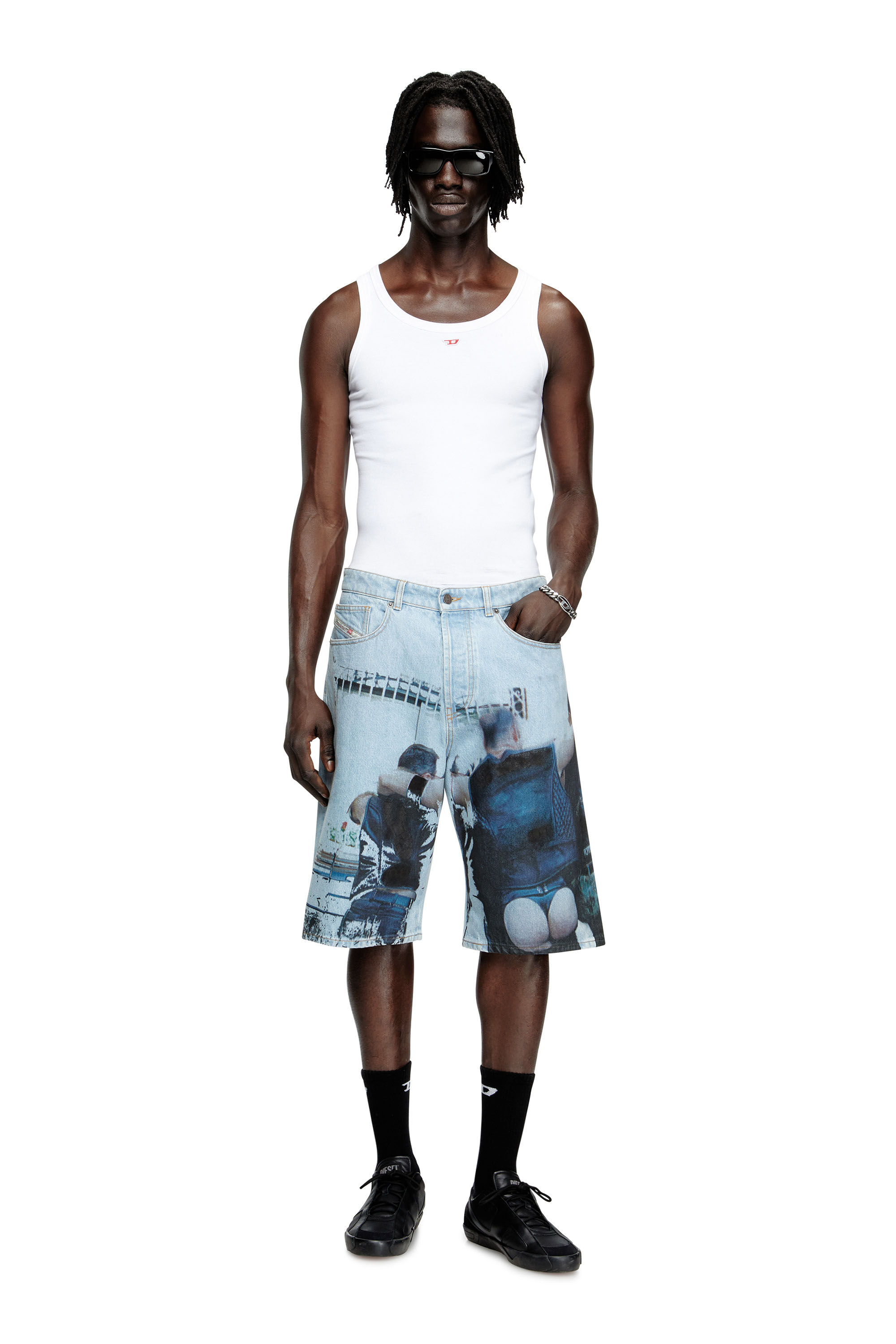 Diesel - PR-D-RIXFORD-S, Unisex Denim-Shorts mit verblasstem Print in Hellblau - 1