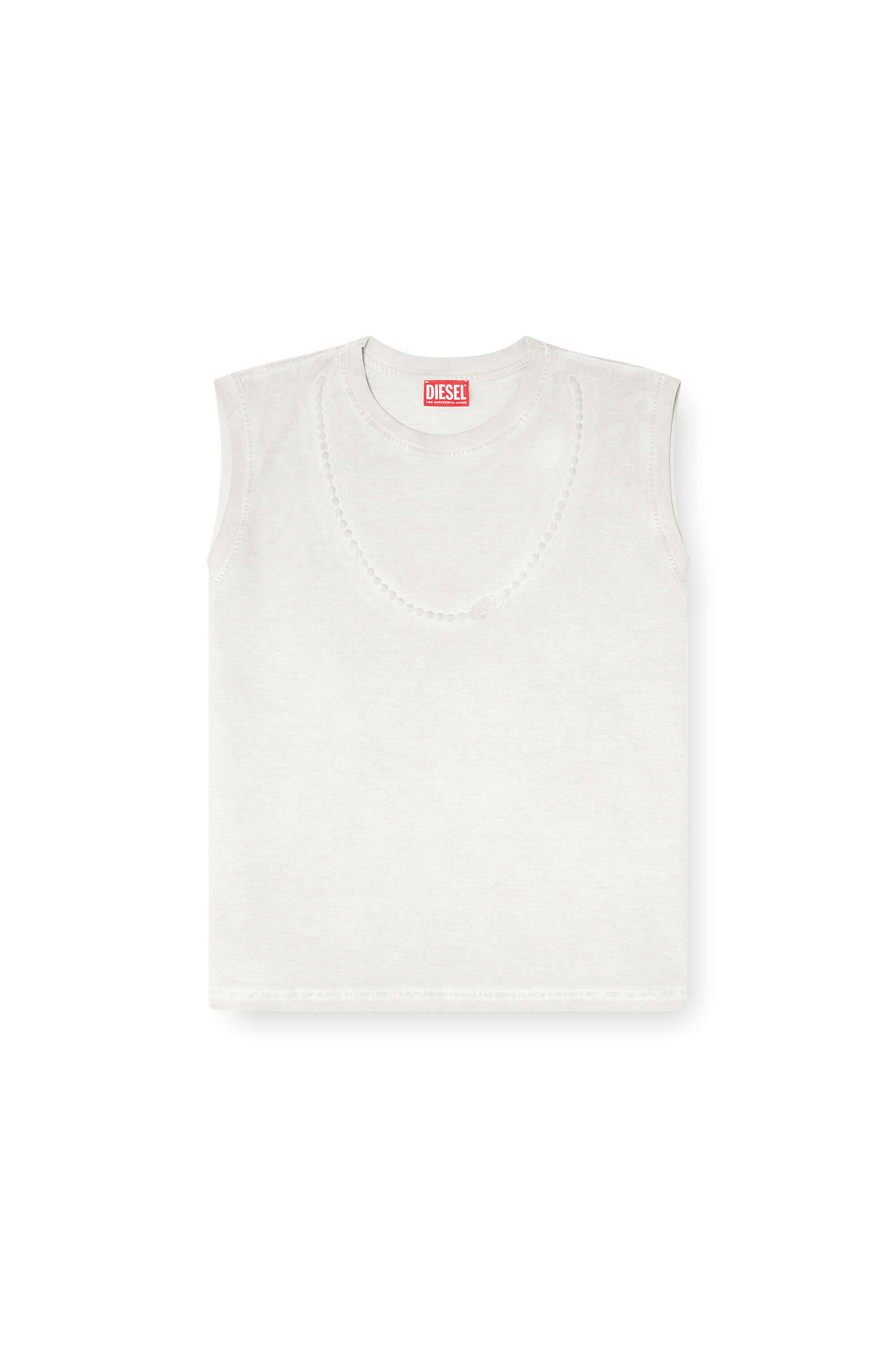 Diesel - T-EMBEJ, T-shirt sans manches avec chaîne embossée Femme in Blanc - 2