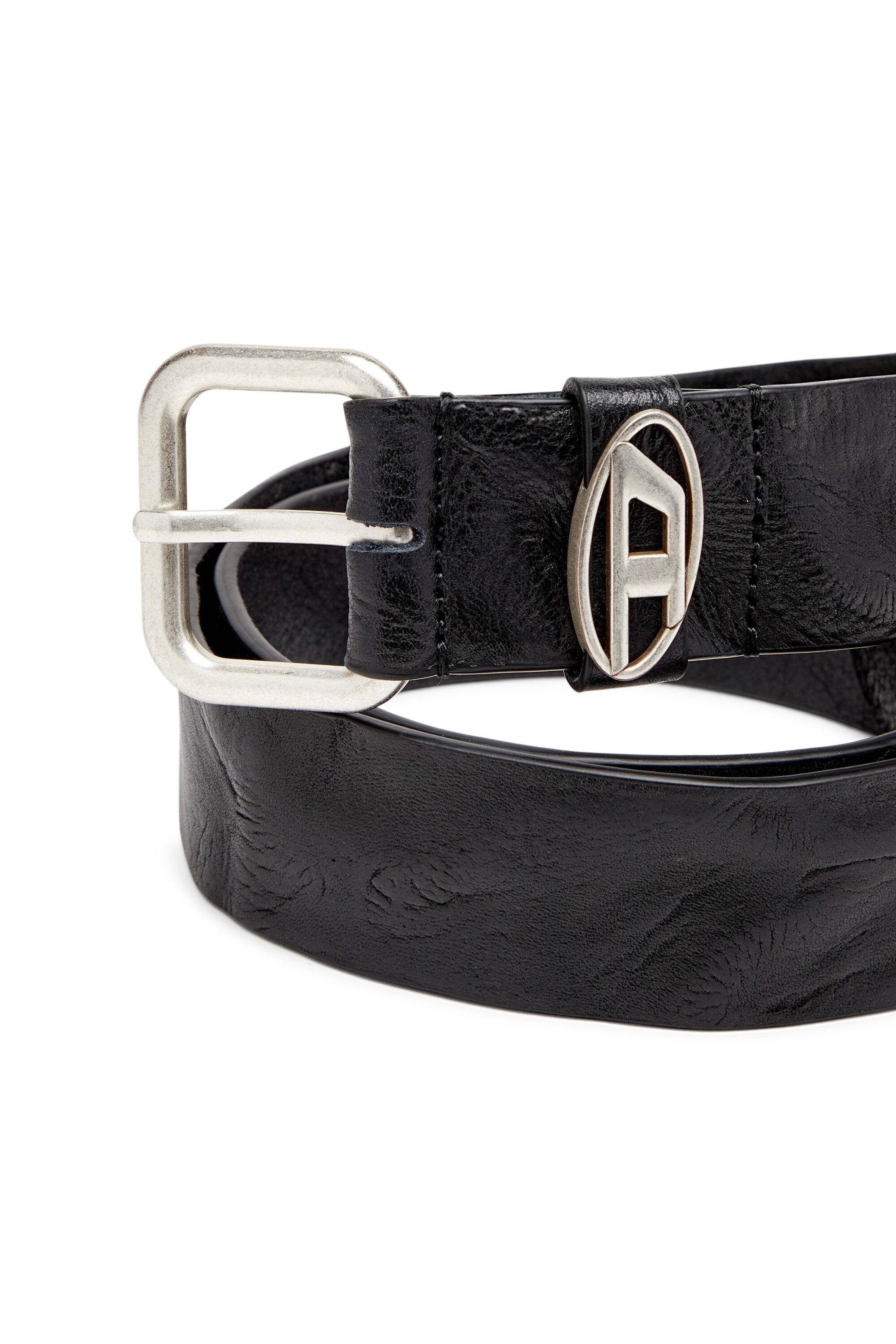 Diesel - B-1DR OVAL D LOOP, Cintura in pelle wrinkle con placca logo Unisex in Nero - 3