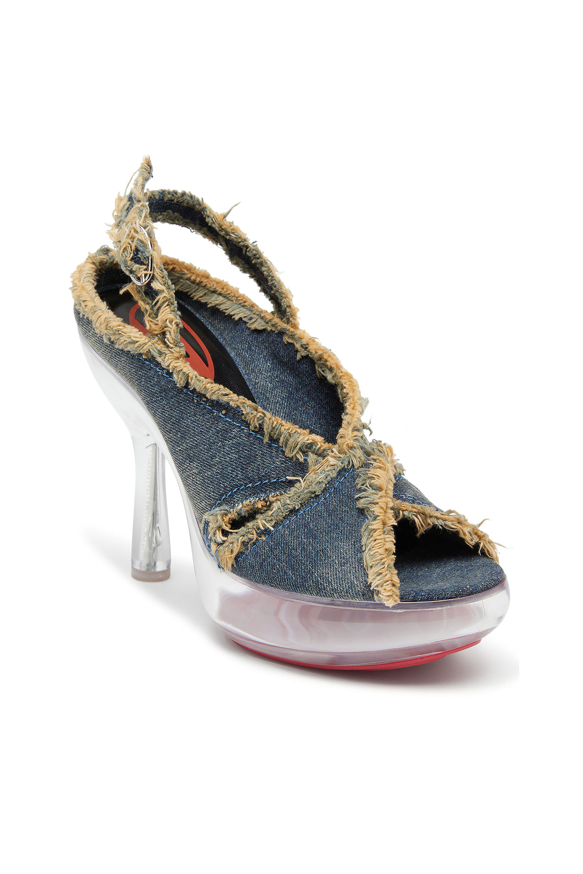 Diesel - D-LAKE PLATFORM SDL, D-Lake-Sandali platform in denim sfrangiato e plexiglass Donna in Blu - 4
