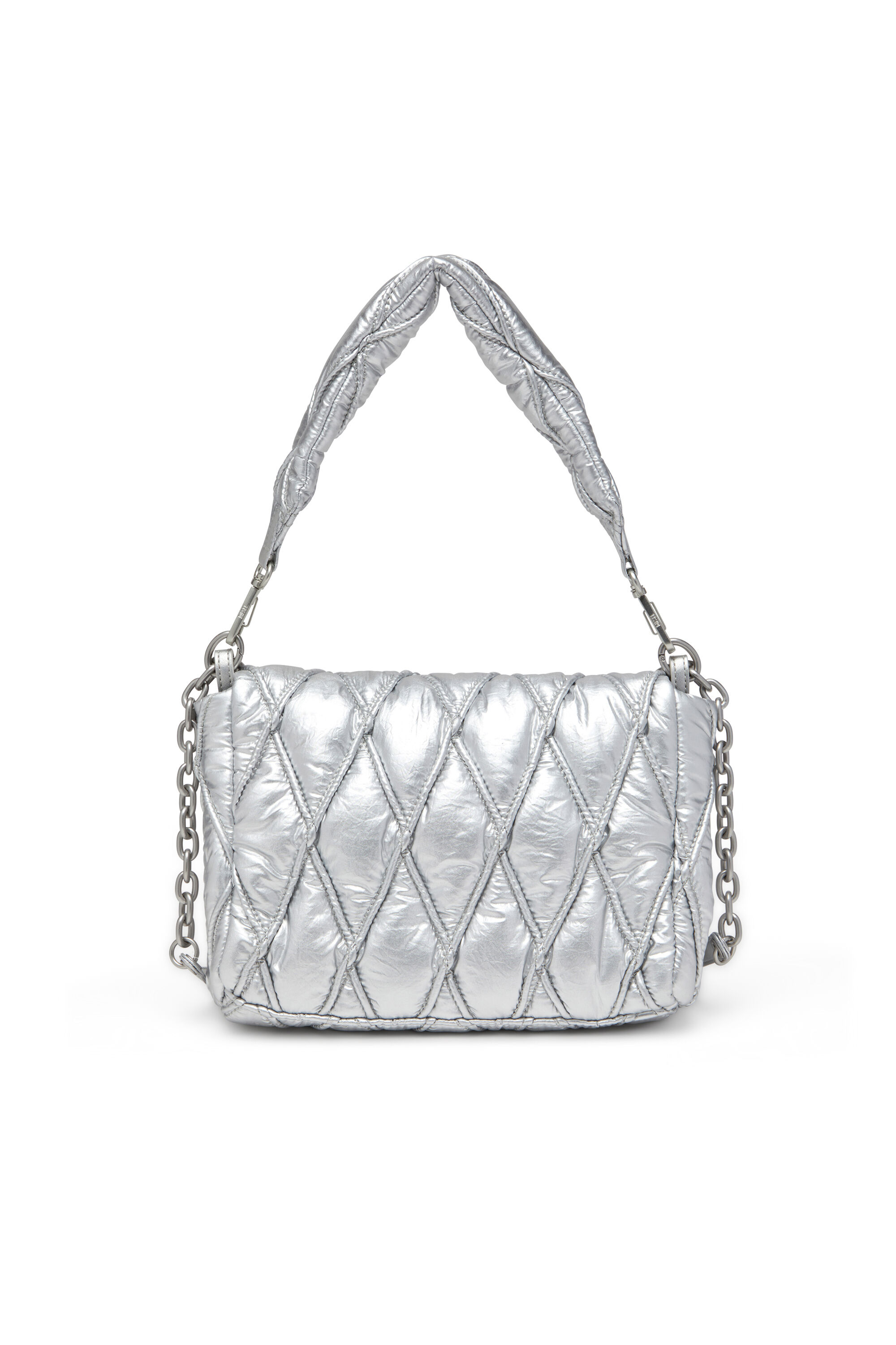 Diesel - CHARM-D SHOULDER M, Charm-D M-Borsa a spalla in nylon metallizzato trapuntato Donna in Argento - 3