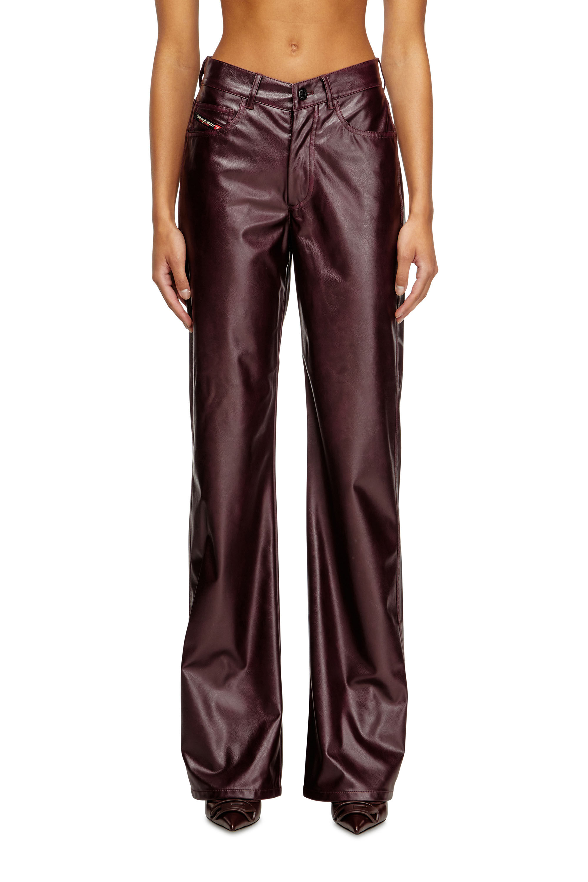 Diesel - FR-P-LAIN, Pantaloni burgundy in tessuto coated Donna in Rosso - 3