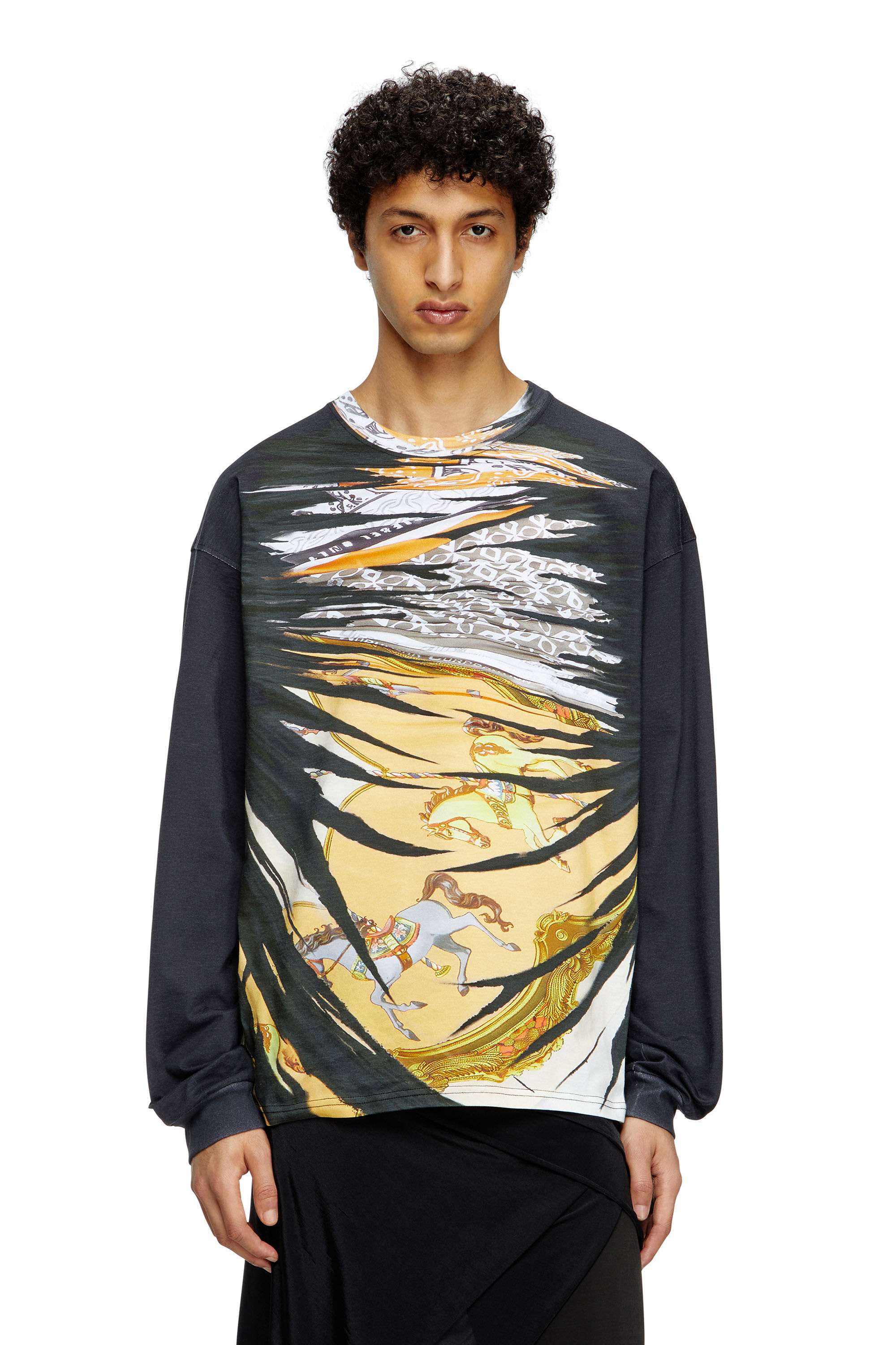 Diesel - T-BOXT-LS-R2, Herren Langarm-T-Shirt mit Bandana-Print in Schwarz/Gelb - 3