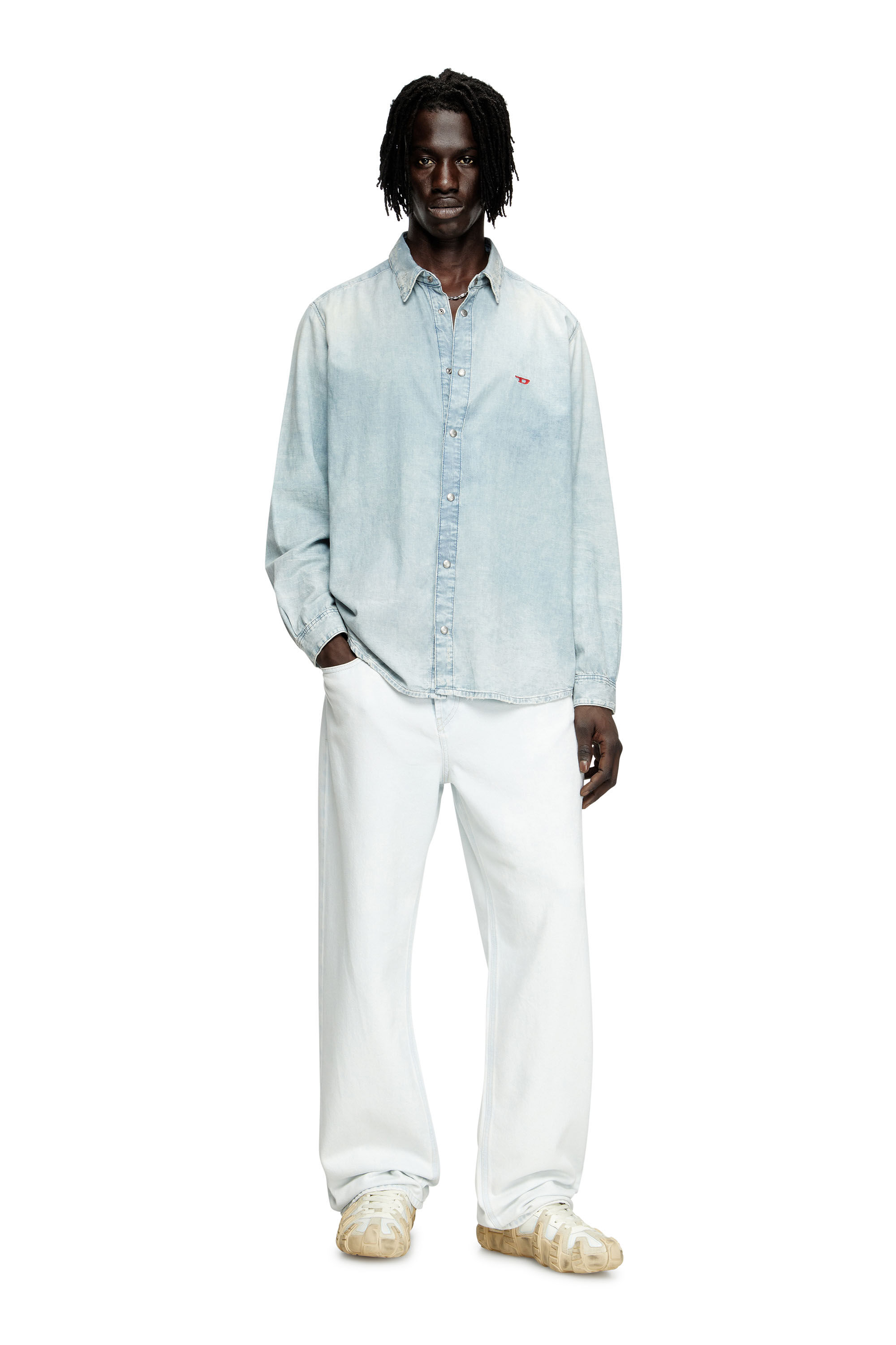 Diesel - D-SIMPLY, Camicia in denim effetto bleach Uomo in Blu - 1