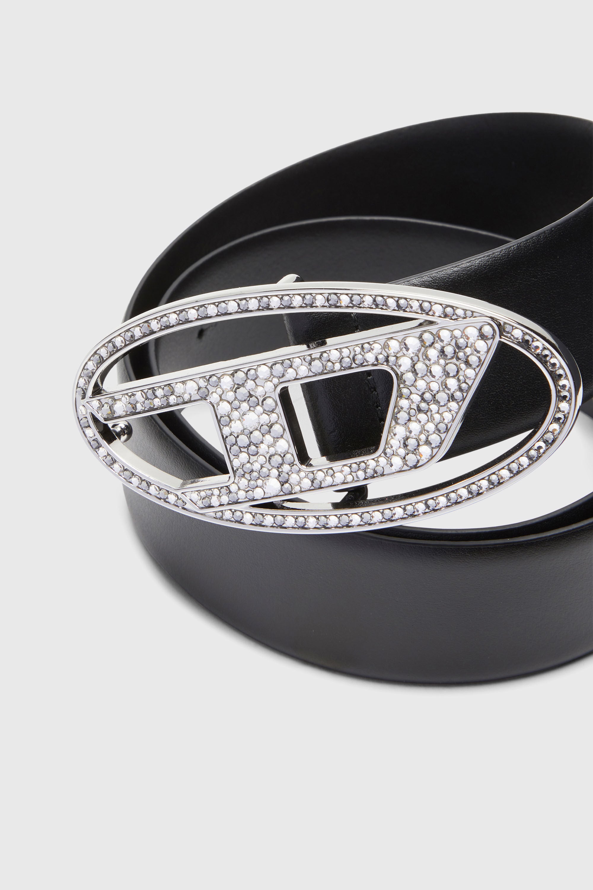 Diesel - B-1DR STRASS, Woman's 4cm Leather belt with crystal buckle in Black - 3