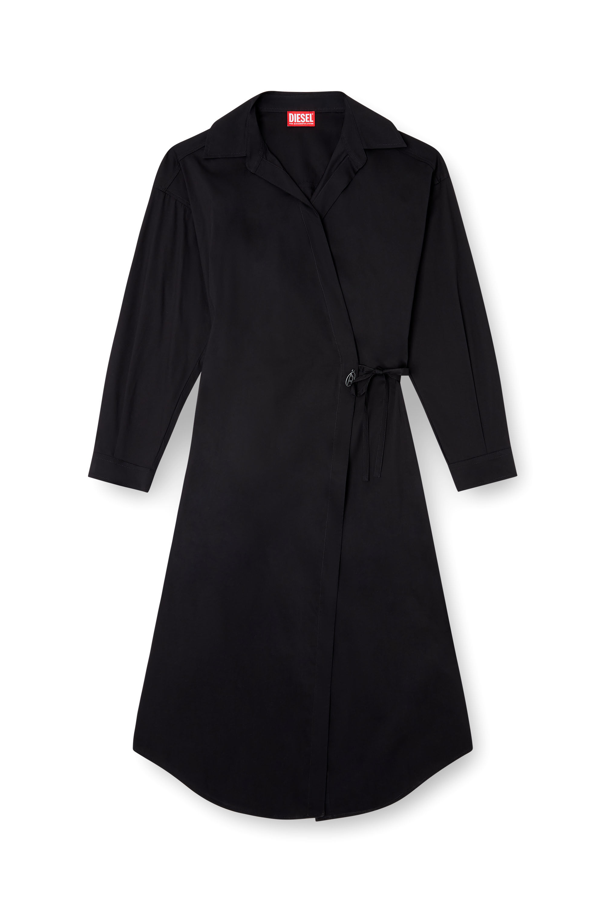 Diesel - D-ELPHI-LONG, Damen Wickel-Shirtkleid aus Baumwollmisch-Popeline in Schwarz - 2