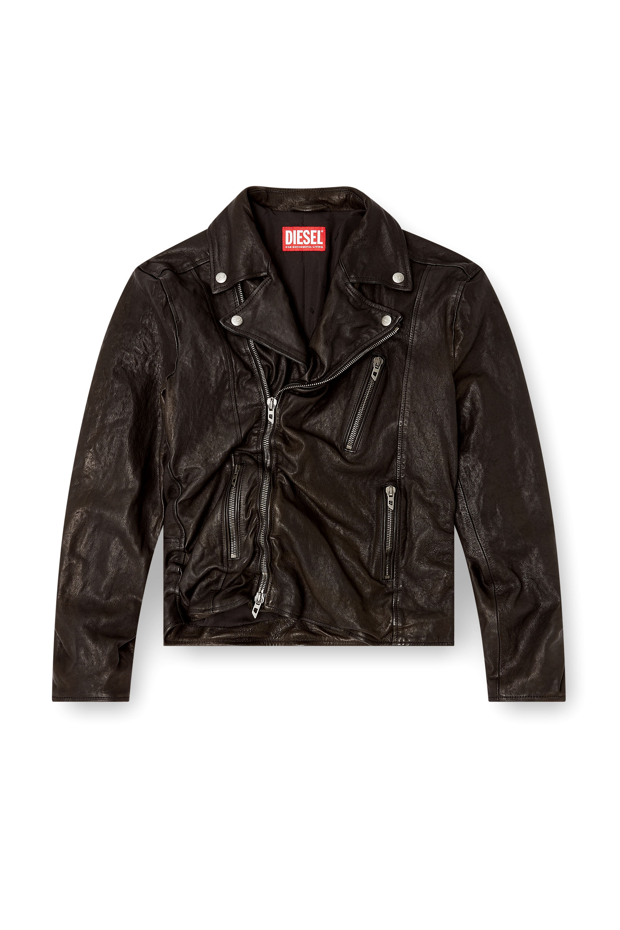 Diesel - L-UNCAN, Herren Bikerjacke aus thermischem Leder in Schwarz - 2