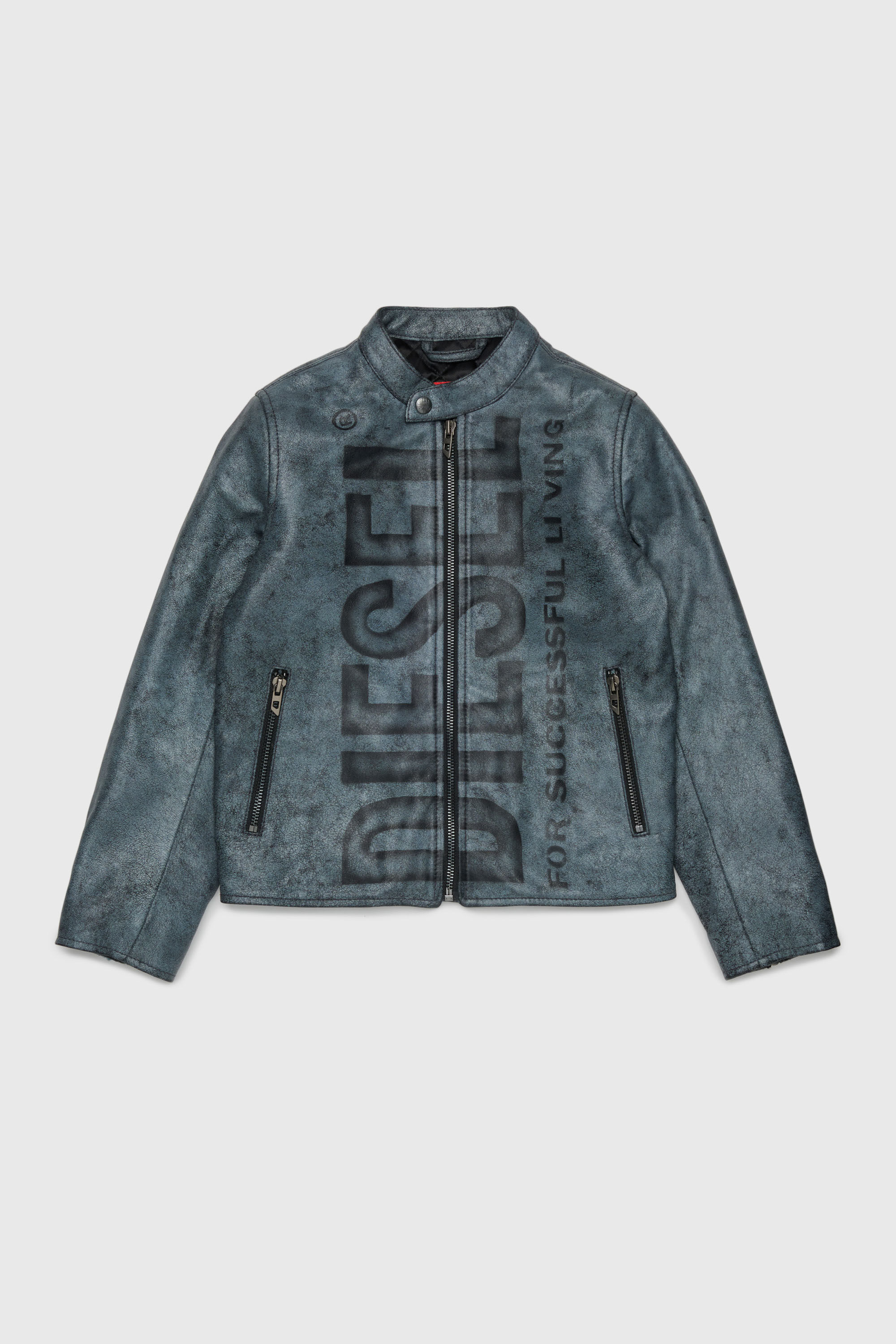Diesel - JLEVERT, Veste biker en cuir avec maxi logo Homme in Noir - 1