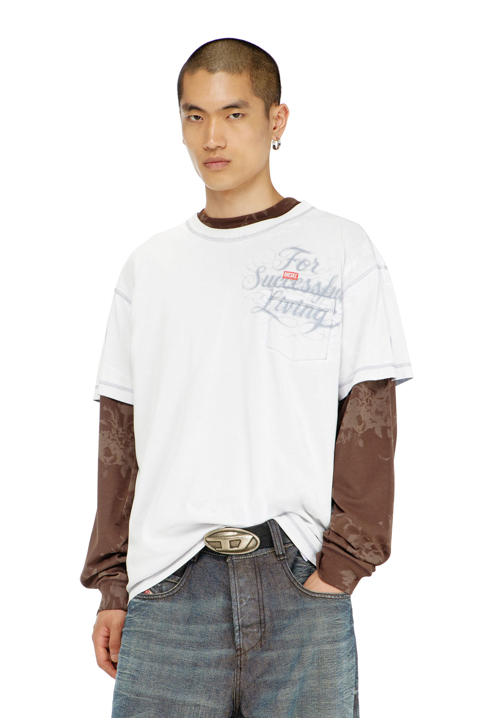 Diesel - T-NORM-POCKET-AA1, Herren T-Shirt mit Brusttasche und Grafikprint in Wei&szlig; - 3