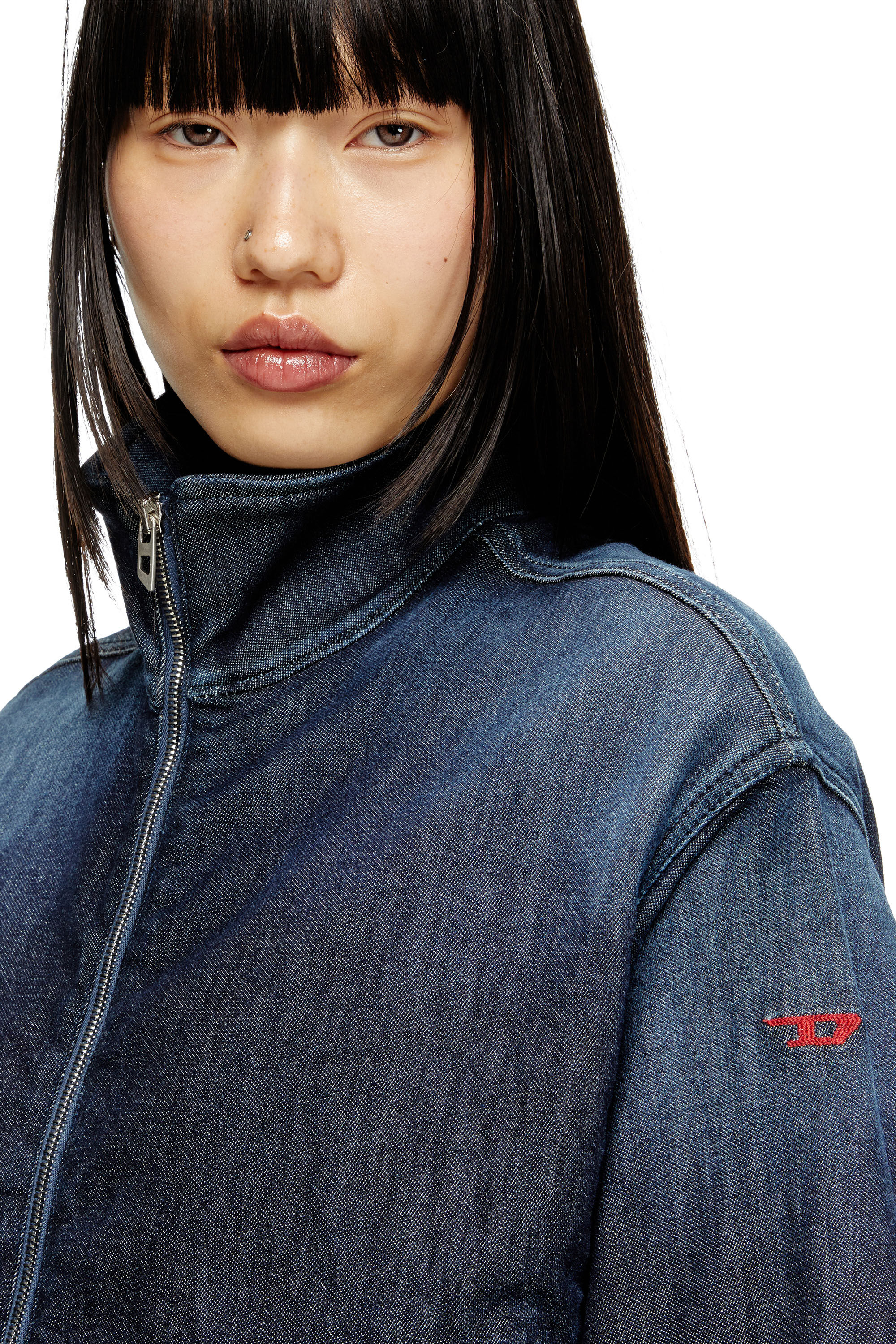 Diesel - DE-SANDERZ JOGG, Damen Jacke aus JoggJeans mit hohem Kragen in Dunkelblau - 5