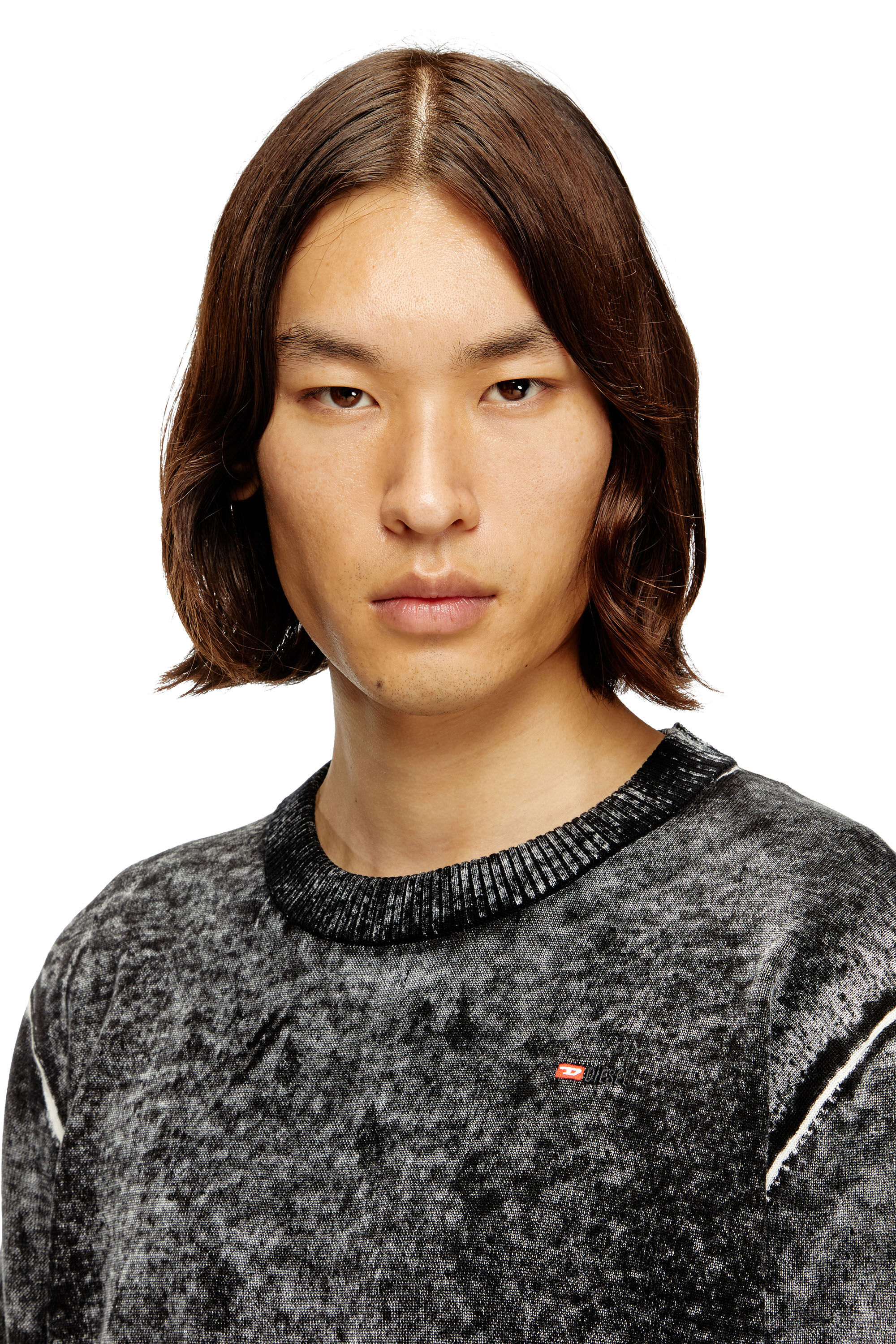 Diesel - K-LAURENT, Pull avec impression inversée décolorée Homme in Gris - 5