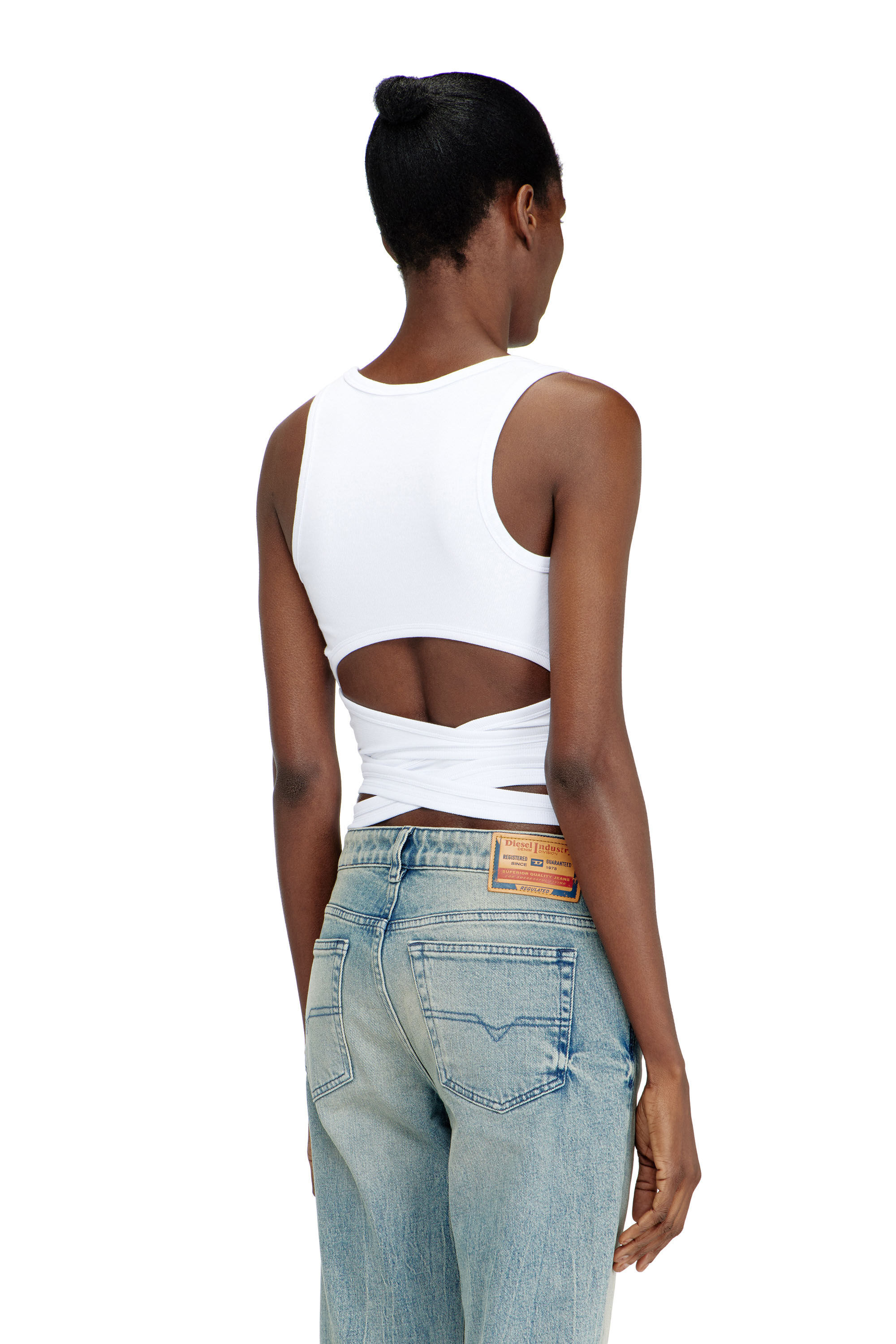 Diesel - T-ANKY-TAIL-S1, Crop top &agrave; design crois&eacute; Femme in Blanc - 3