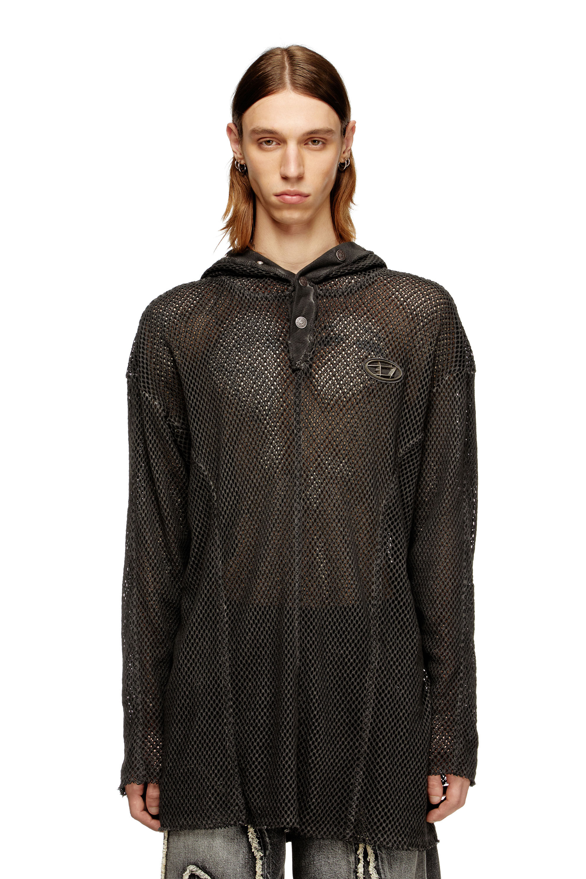 Diesel - S-THUG-FISHNET, Hoodie in rete con chiusura totale Unisex in Nero - 3