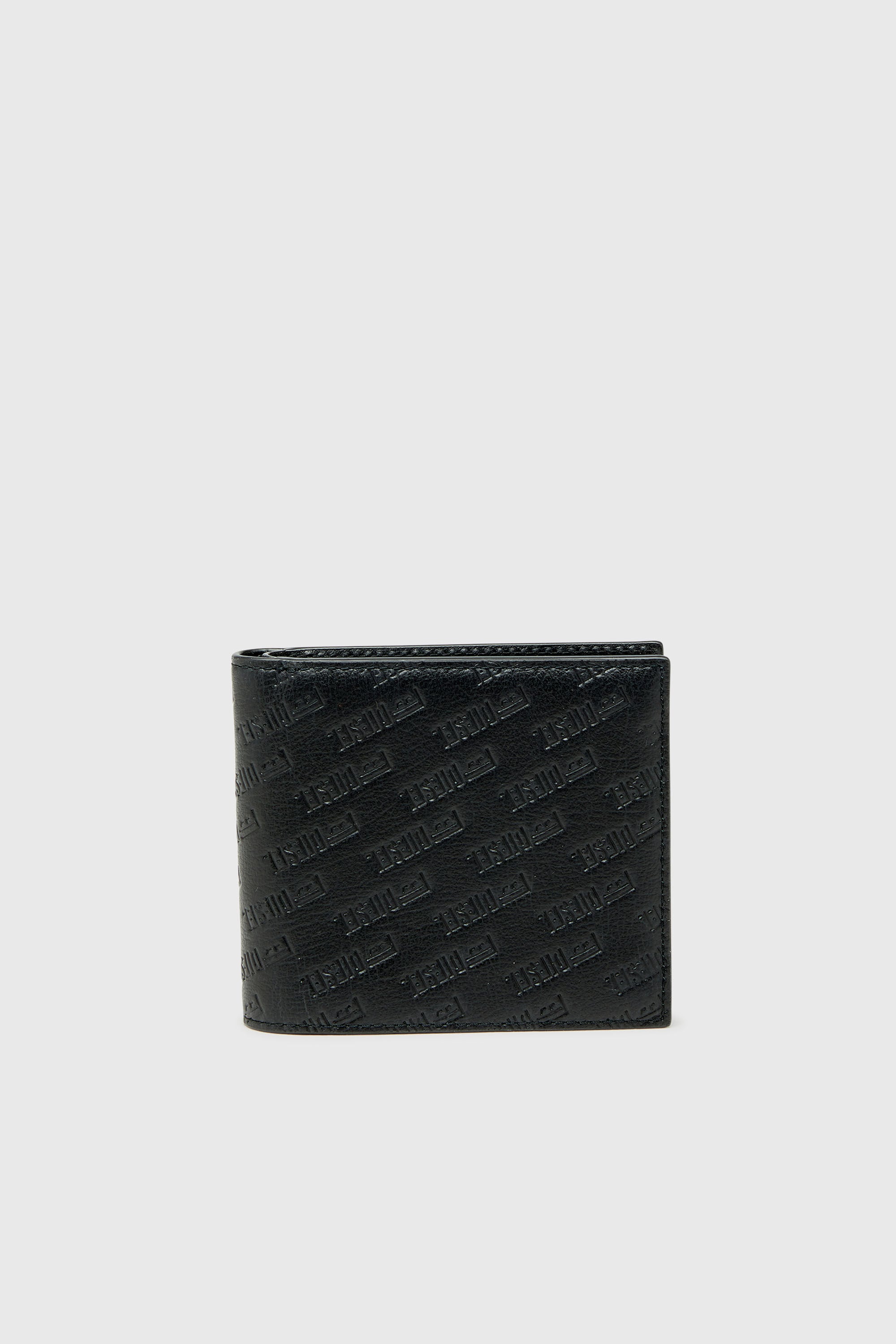 Diesel - MONOGRAM BI-FOLD COIN S 3D, Herren Leder-Bifold-Geldb&ouml;rse mit all-over gepr&auml;gtem Logo in Schwarz - 1