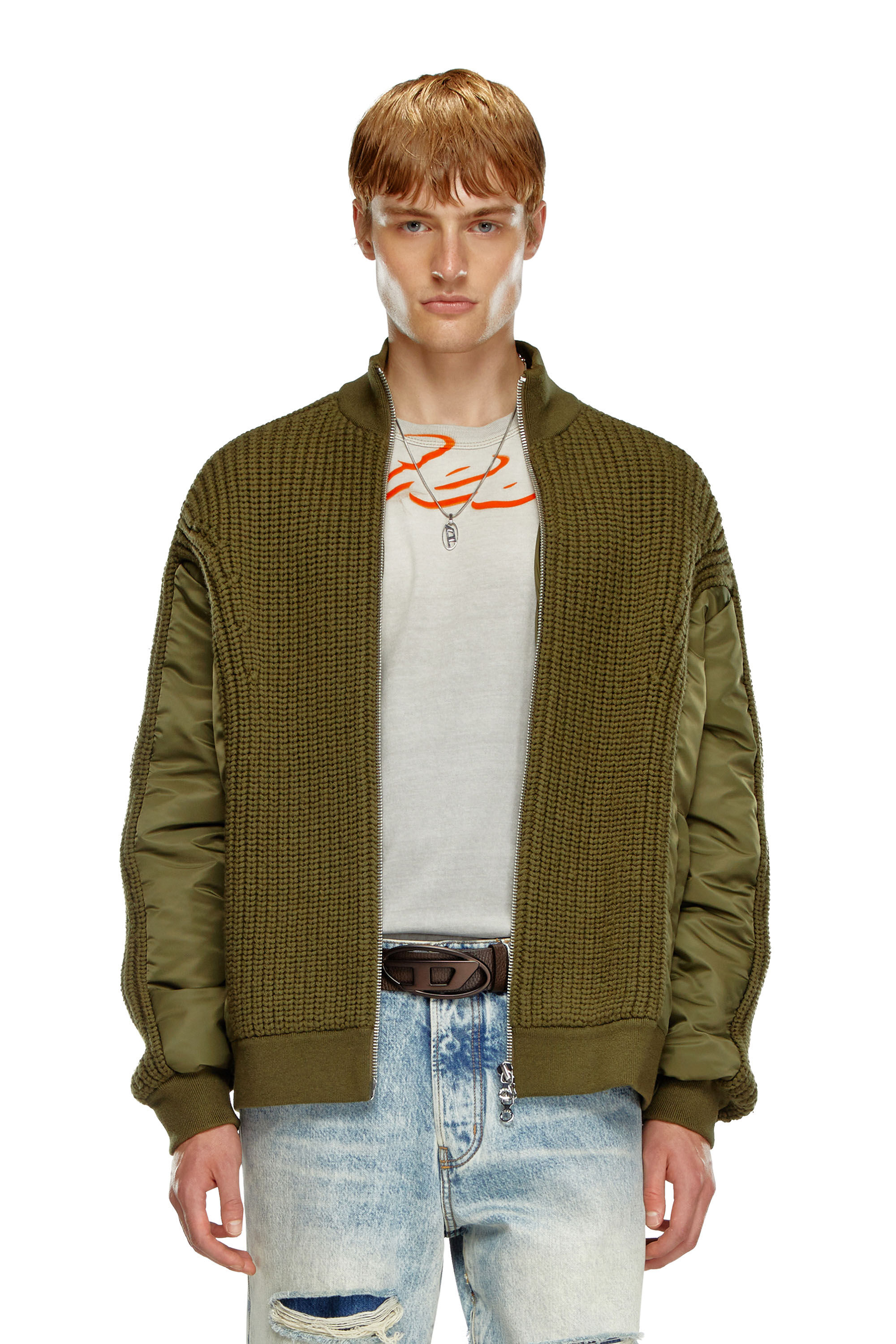 Diesel - K-ARRE, Uomo Cardigan con zip in lana e nylon in Verde - Image 3