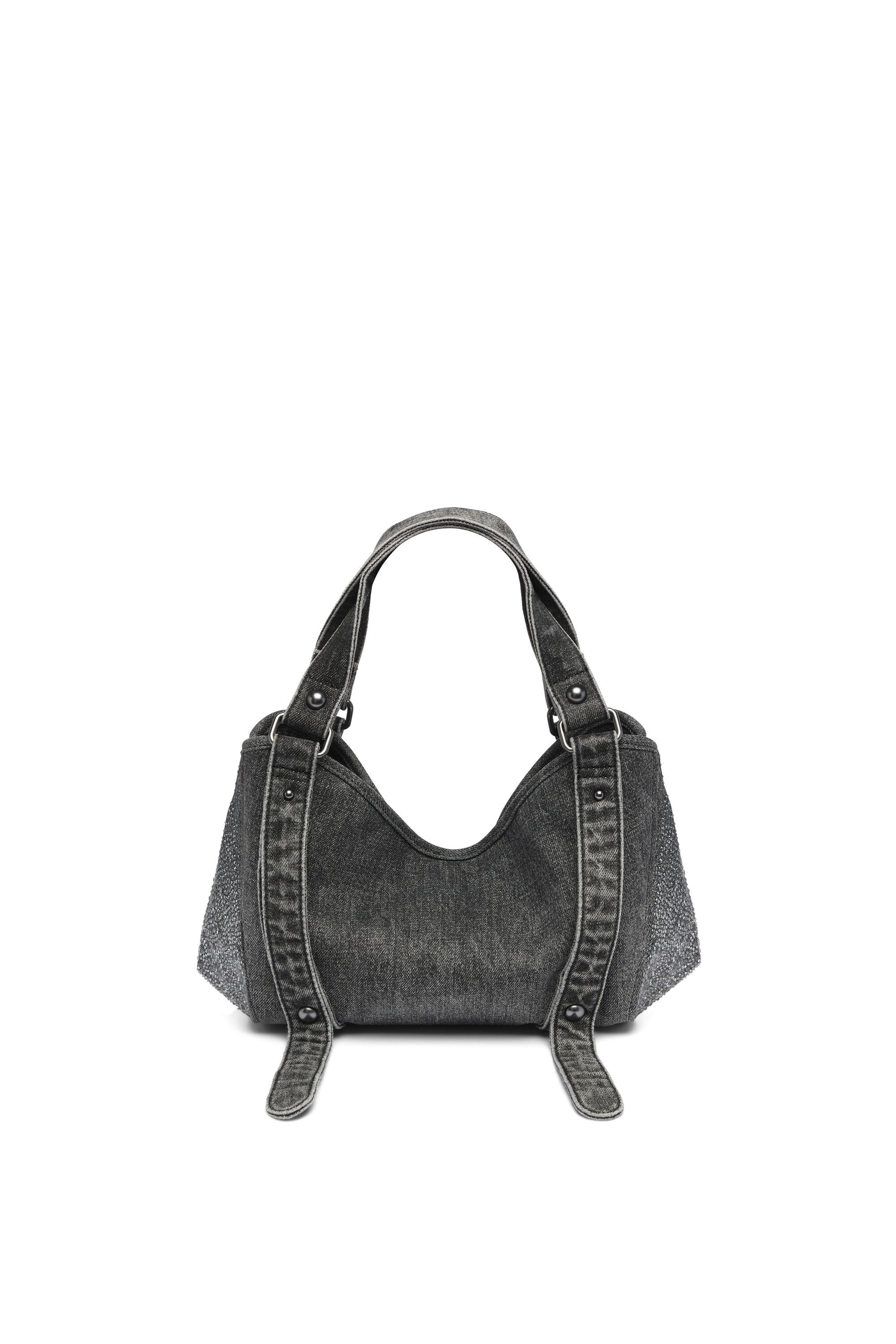 Diesel - D-ONE TOPHANDLE S, Damen D-One-Small Henkeltasche aus solarisiertem Denim mit Kristallen in Schwarz - 2