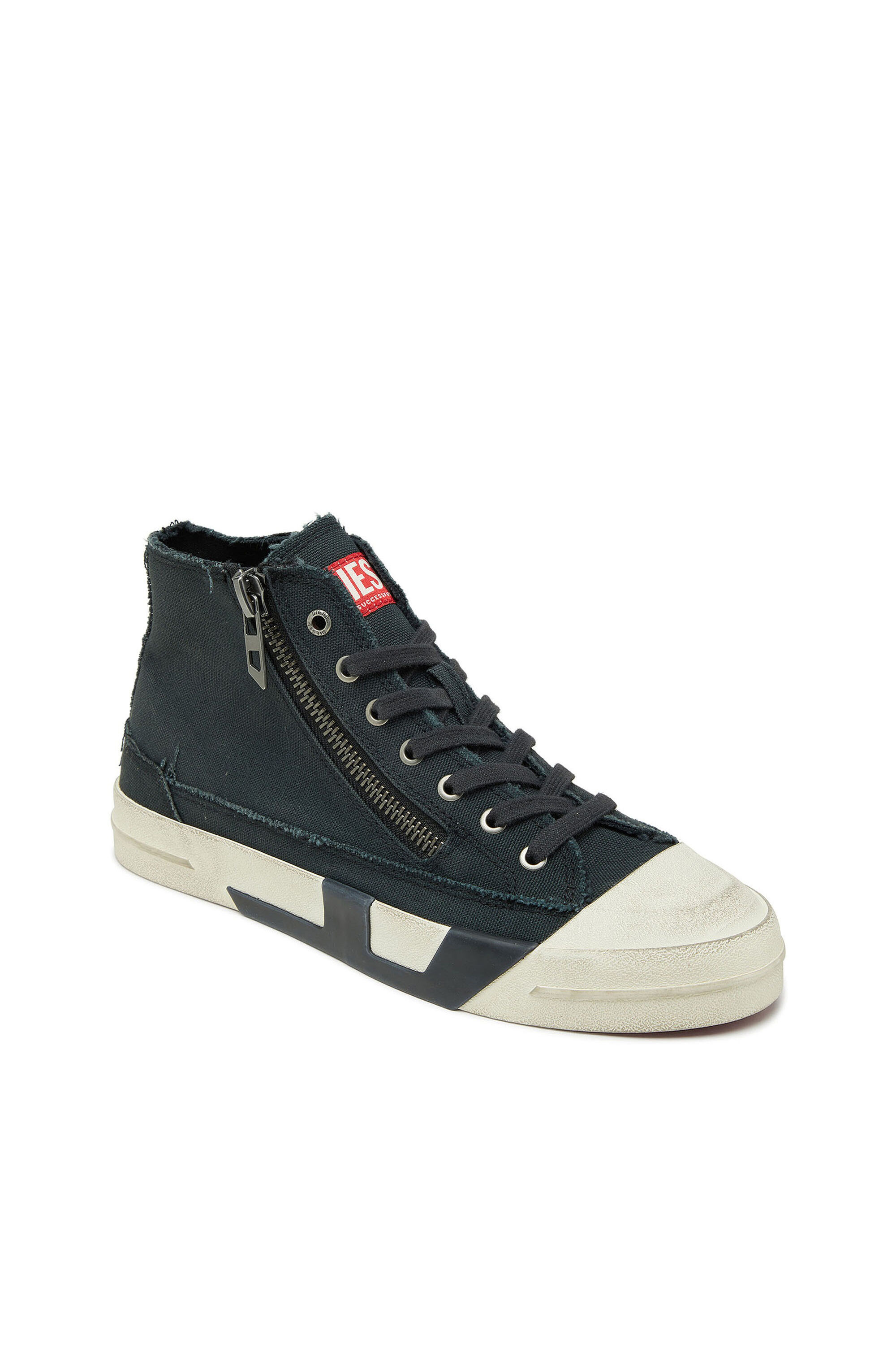 Diesel - S-D-VERSE ZIP MID II, S-D-Verse - Baskets en toile effiloch&eacute;e avec logo D Homme in Noir - 6
